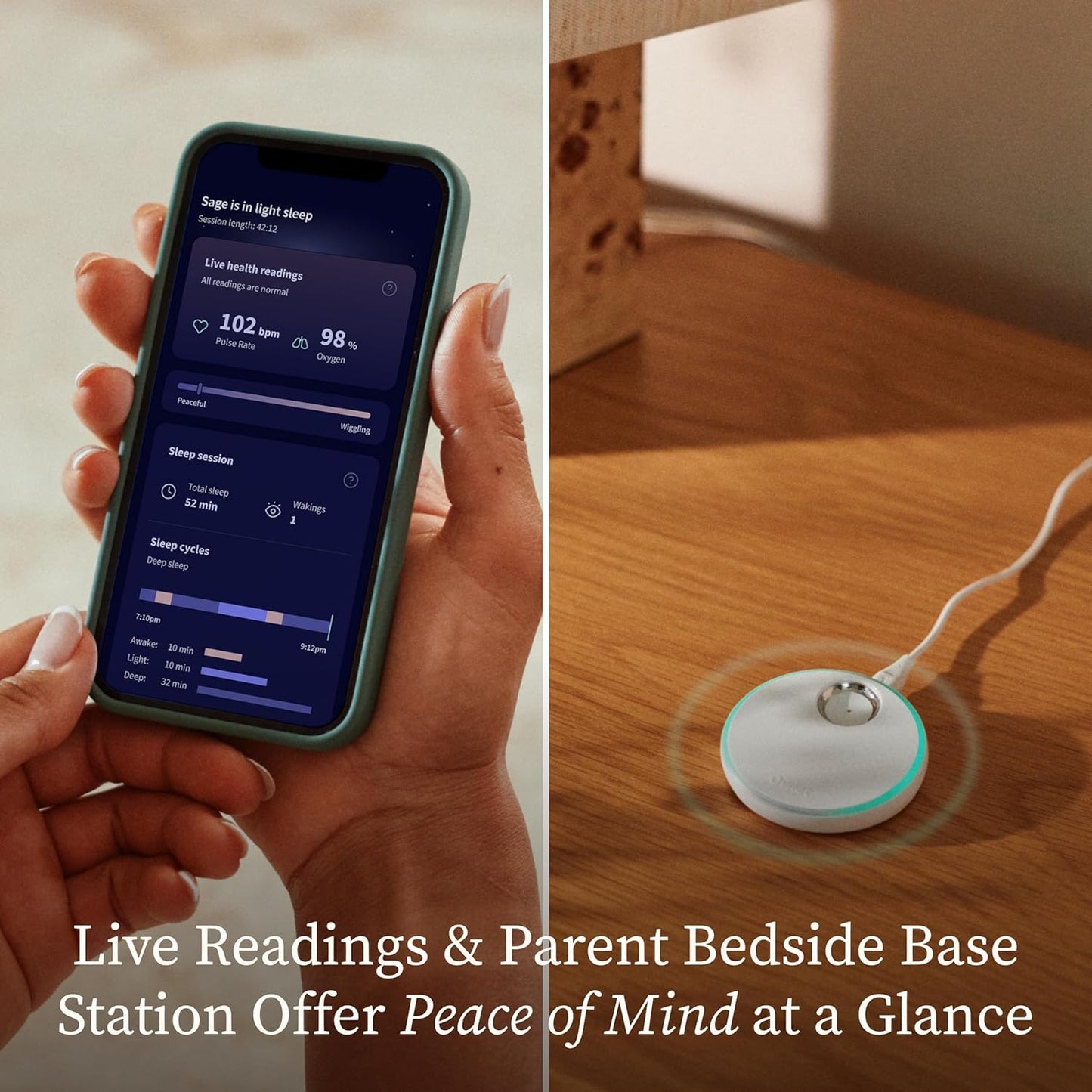 Owlet Dream Sock® - FDA-Cleared Smart Baby Monitor - Track Live Pulse (Heart) Rate, Oxygen in Infants - Receive Notifications - Mint