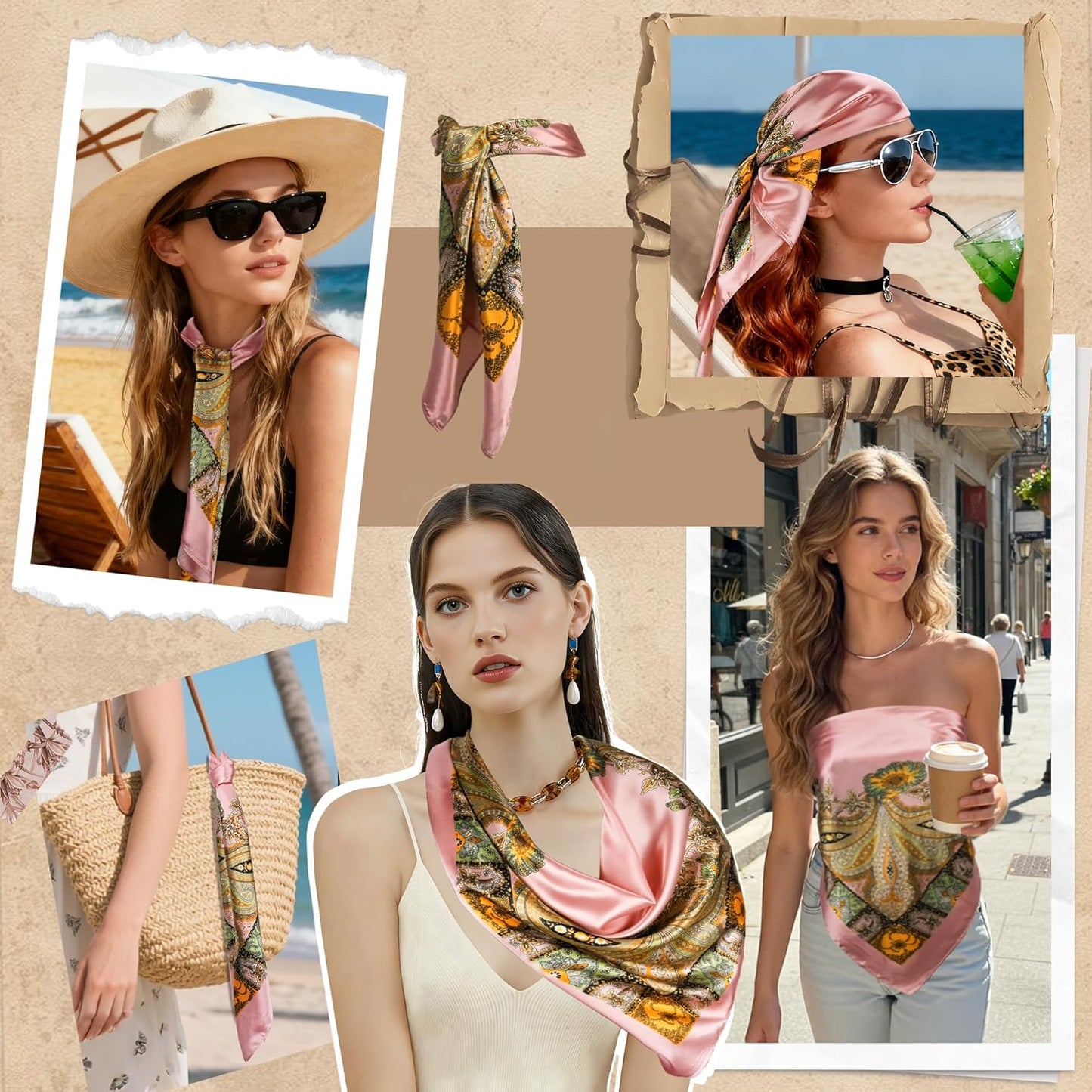 Large Square Head Scarf Bandana - 35" Satin Hair Scarf for Women Like Silk Scarf Fashion Hair Wrapping