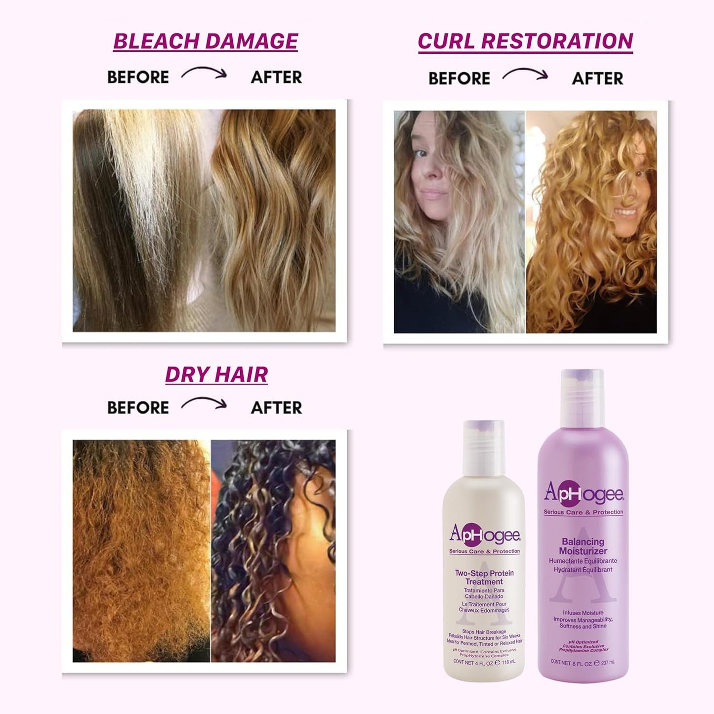 Aphogee Hair Care Double Bundle – Two-Step Protein Treatment (4 fl oz) & Balancing Moisturizer (8 fl oz)