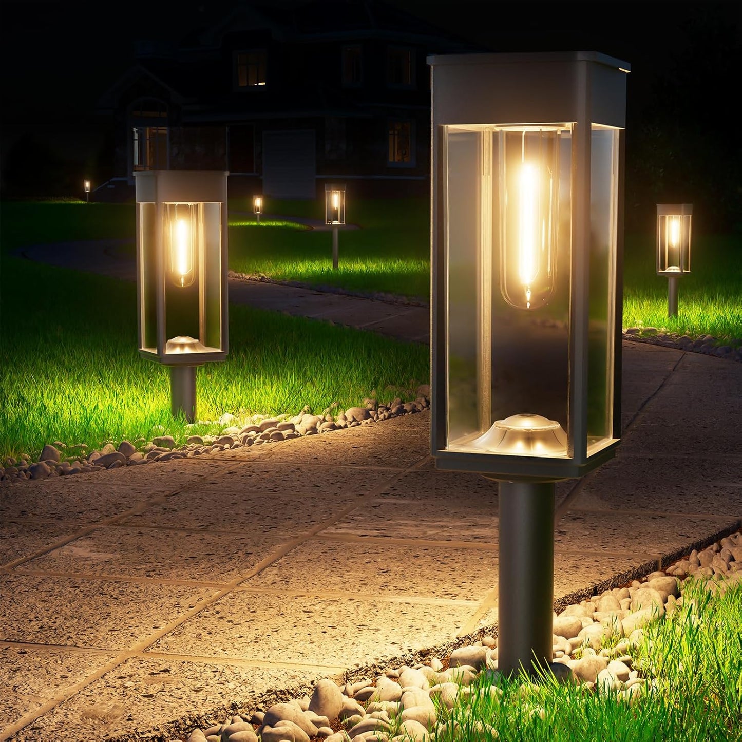 Solar Lights Outdoor, Bright Solar Pathway Lights Waterproof IP65, 4 Pack Warm Color Solar Path Lights for Yard, Landscape, Lawn, Patio, Walkway, Driveway, Garden Decoration