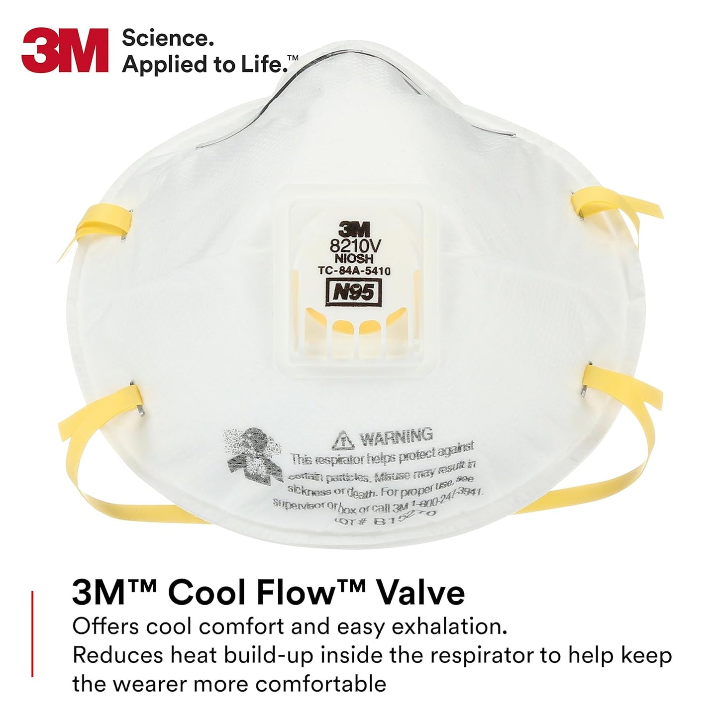 3M Particulate Respirator 8210V with Cool Flow Valve, Pack of 80, NIOSH APPROVED, Disposable, Smoke, Grinding, Sanding, Sawing, Sweeping, Woodworking, Dust