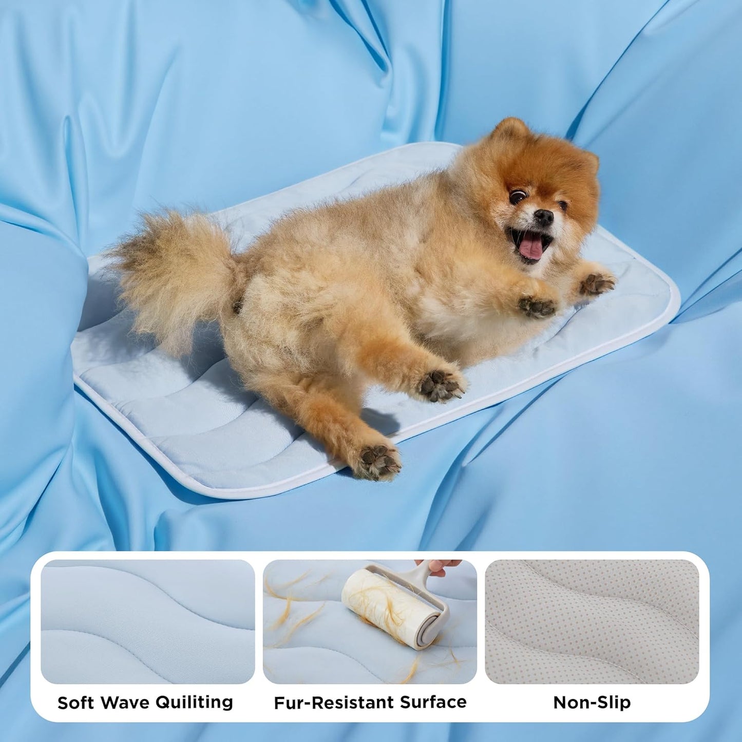 Bedsure Cooling Mat for Large Dogs - Q-Max>0.4 Thin Breathable Cooling Crate Pad Indoor for Pet with Chill Cool Fiber and Non-Slip Bottom，Portable Washable Kennel Mat in Outdoor Summer, 35x23, Blue