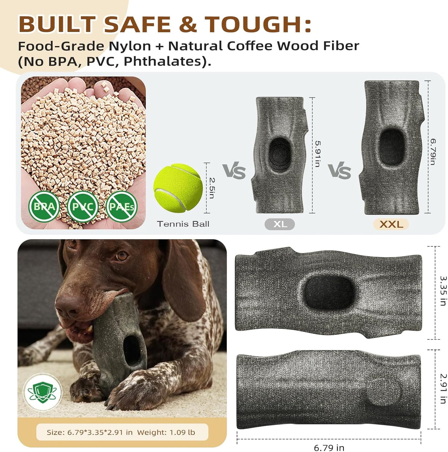 Big Dog Toys for Large Dogs and Aggressive Chewers,Toys for Refillable Frozen Dog Treat Molds,Coffee Wood Dog Chew Toys,Dog Licking Toy to Keep Them Busy,Dog Treat Jar,Dog Gifts