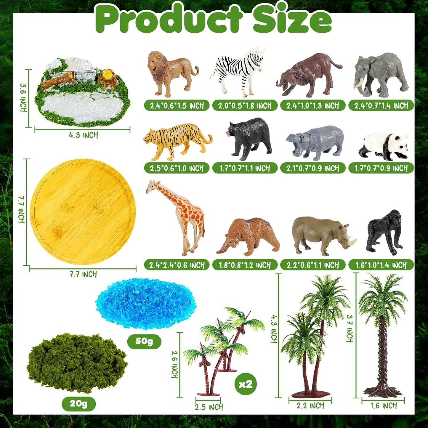 Rileryan 20 PCS Wild Jungle Rainforest Animals Diorama Supplies Kit Mini Safari African Animal Diorama Forest Zoo Plastic Animals Figurines Accessories Home Decor
