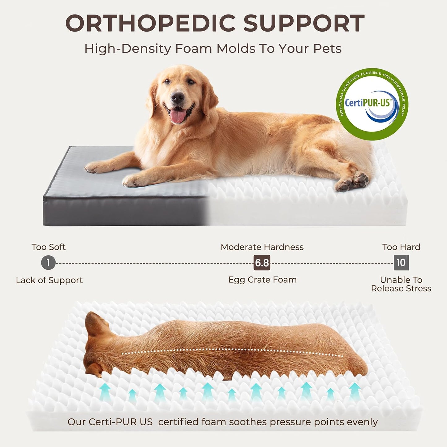 2-Pack XL Waterproof Dog Bed Large Size Dogs, Plush Cushion & Orthopedic Egg-Crate Foam Mattress for Senior Dogs, Washable Dog Crate Bed with Removable Cover, Dark Grey