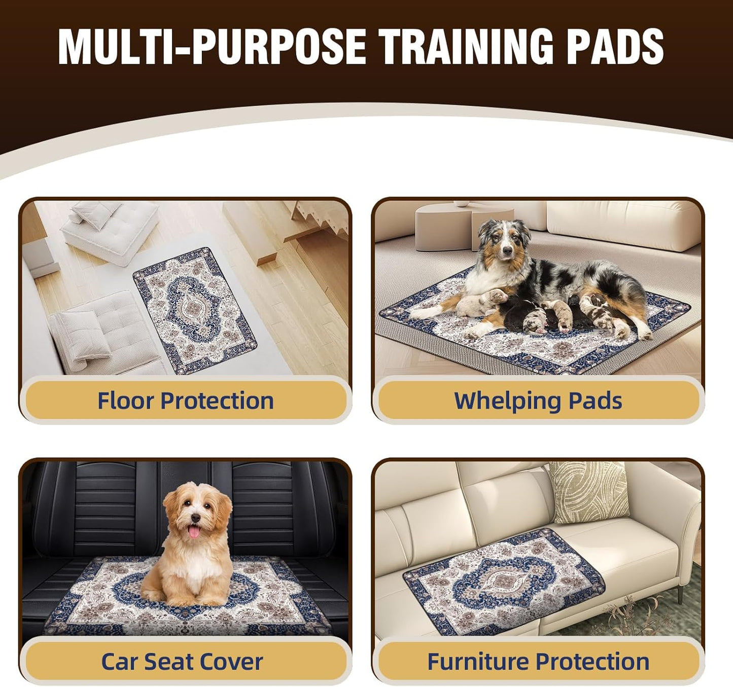 Washable Puppy Pads 40"x32" 2 Pack, Reusable Pee Pads for Dogs, Super Absorbent Dog Pee Pads Extra Large, Waterproof & Leak-Proof Dog Pads XXL, Non-Slip Training Pads for Pet Housebreaking