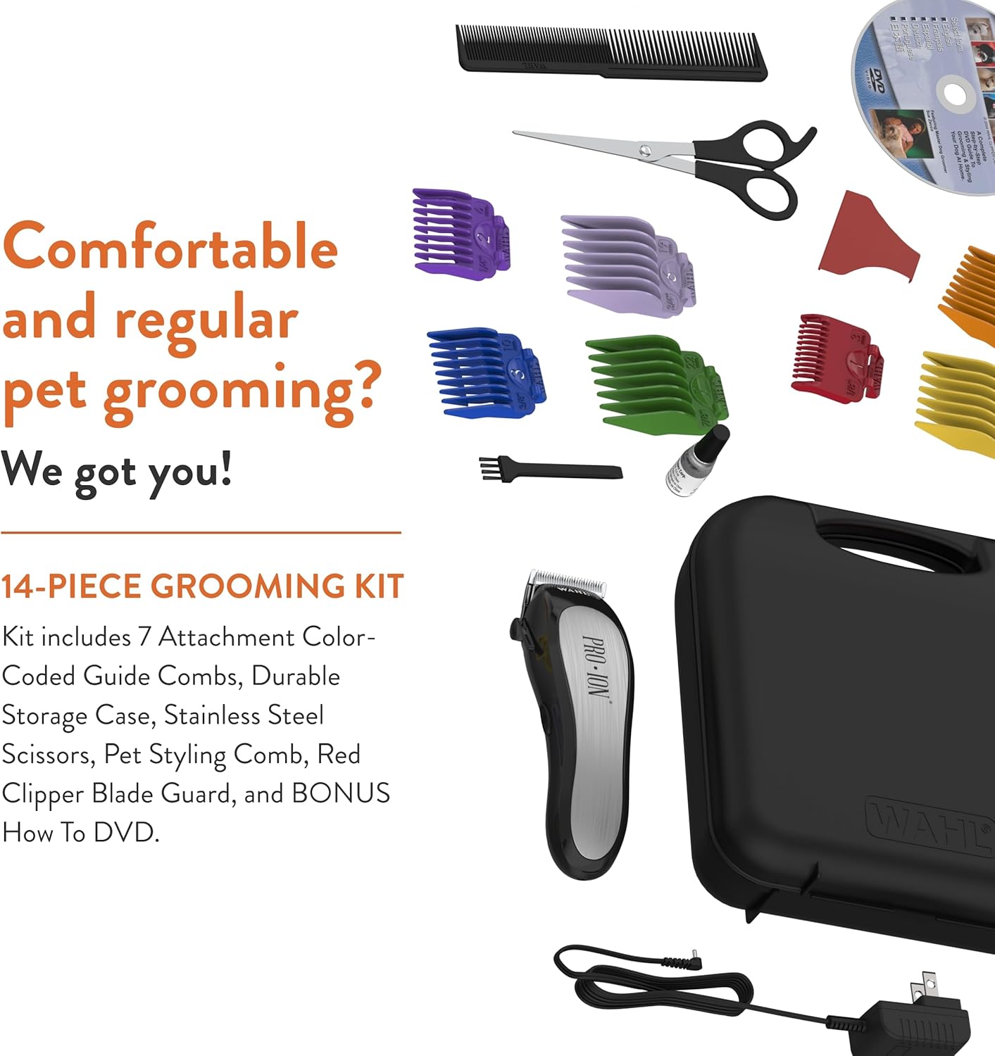 Wahl Professional Animal Pro Ion Pet, Dog & Cat Cordless Clipper Kit (#9705) - Cat, Dog & Pet Grooming Kit - Great Pet Grooming Clippers for First-Time Groomers - with 2 Hour Run Time