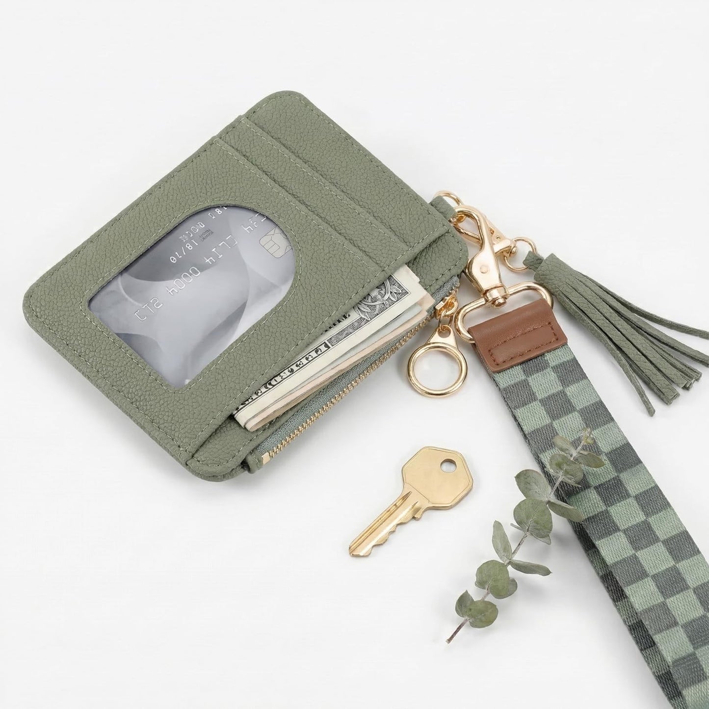 Stylish Wristlet Keychain Wallet for Women - Slim Design Credit Card Holder w/ Plenty of Storage incl. Clear ID Window & Zipper Pocket - Easy Carry RFID Blocking Wallet w/ Tassel, Lanyard & Gold Rings