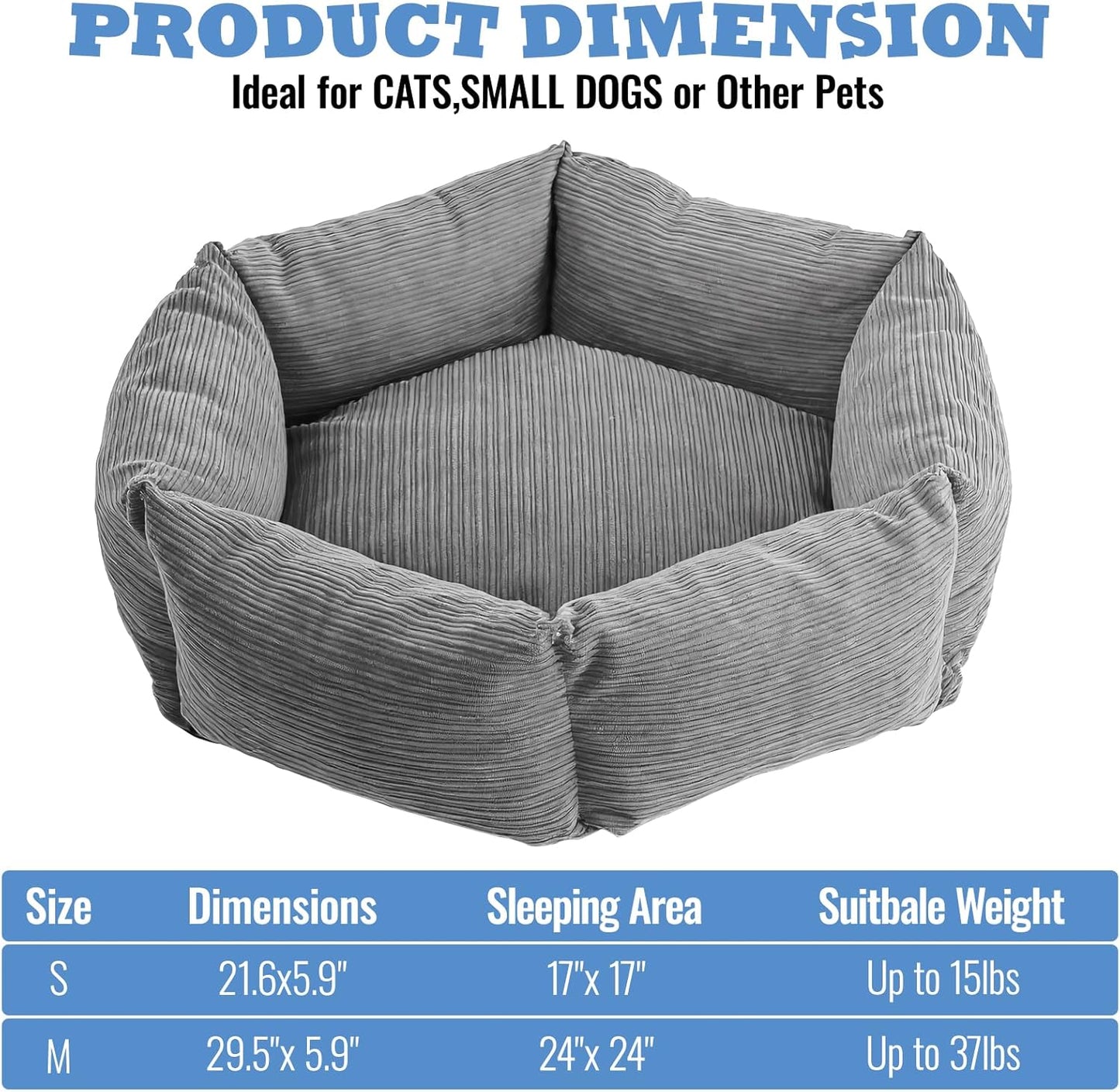 All-Season Stain Resistance Cat Dog Bed,Round Donut Pet Bed,Cord Washable Cat and Dog Beds with Removable Cover,Kitten Bed with Anti-Slip Bottom,Grey,21.6 * 5.9"