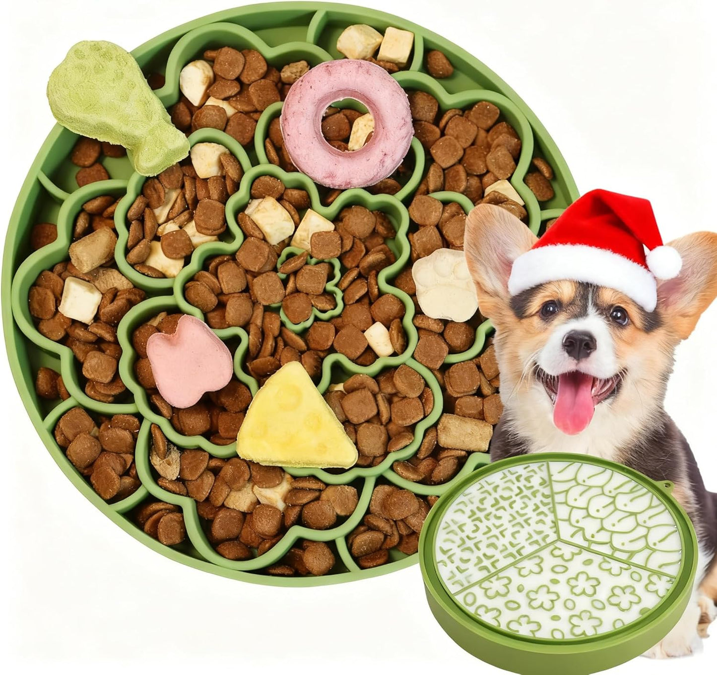 Slow Feeder Dog Bowls, Silicone Puzzle Feeder, Anti-Choking Maze Dog Food Bowl with Non-Slip Suction Cup for Medium & Small Breeds, Fast Eating Prevention, Boredom and Anxiety Reducer (Grass Green)