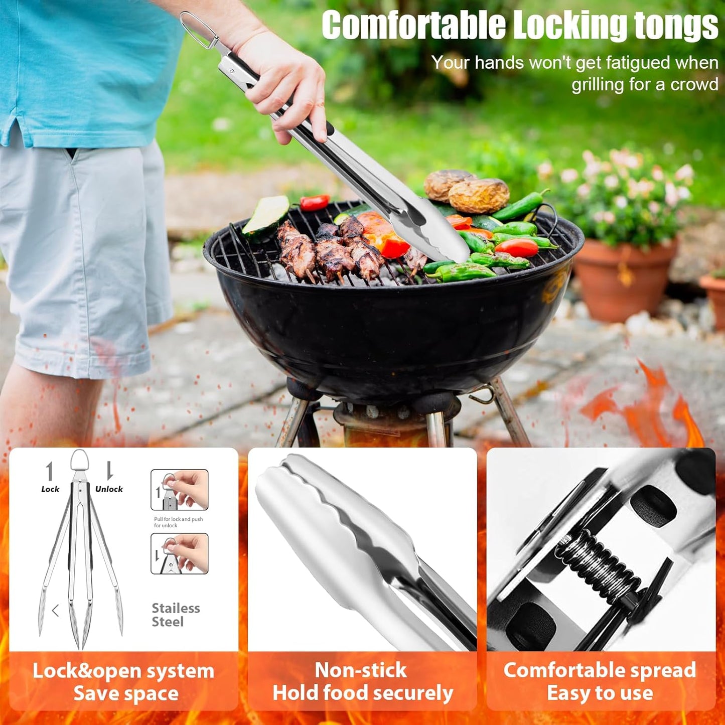 31pcs BBQ Grill Accessories Gifts for Men Dad, Heavy Duty Grilling Tools Gift Set for Father‘s Day, Stainless Steel BBQ Utensils Kit with Mats, Grill Brush in Carrying Bag Brown