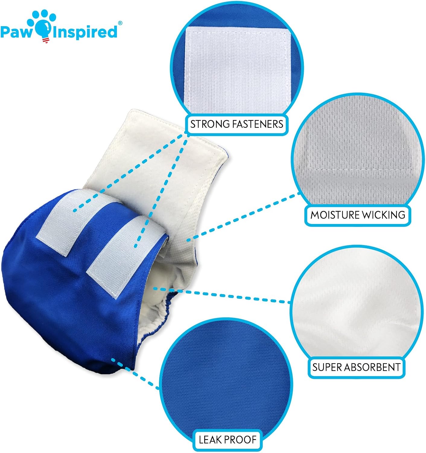 Paw Inspired 3ct Male Dog Wraps Washable, Belly Band for Dogs | Washable Dog Diapers, Reusable Male Dog Diapers for Marking (Medium (3 ct.), Assorted (White Lining))