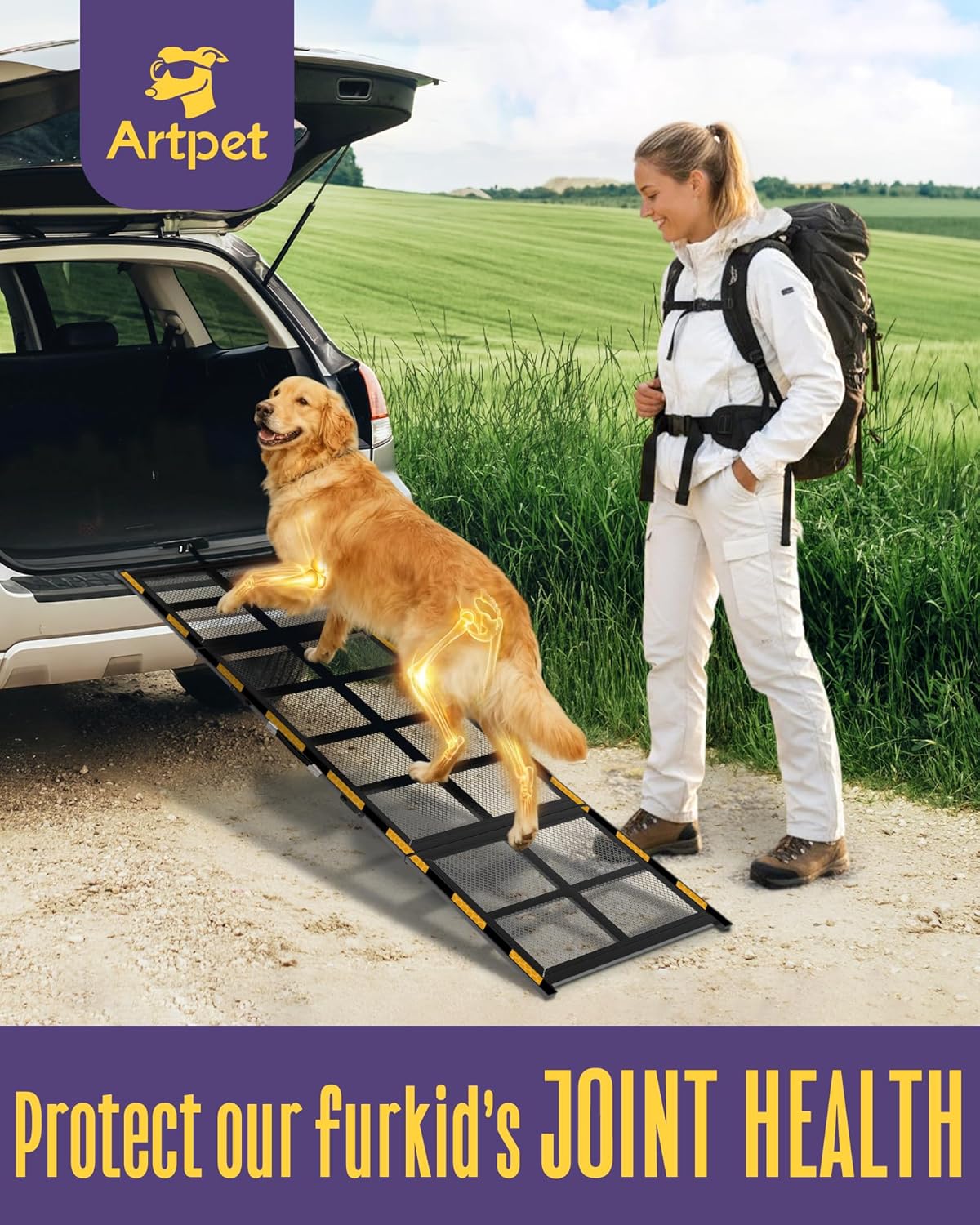 Wide Dog Ramp for Car 75” Long, Folding Outdoor Pet Ramp for Large Dogs Non-Slip Dog Car Ramp for Truck, SUV, RV