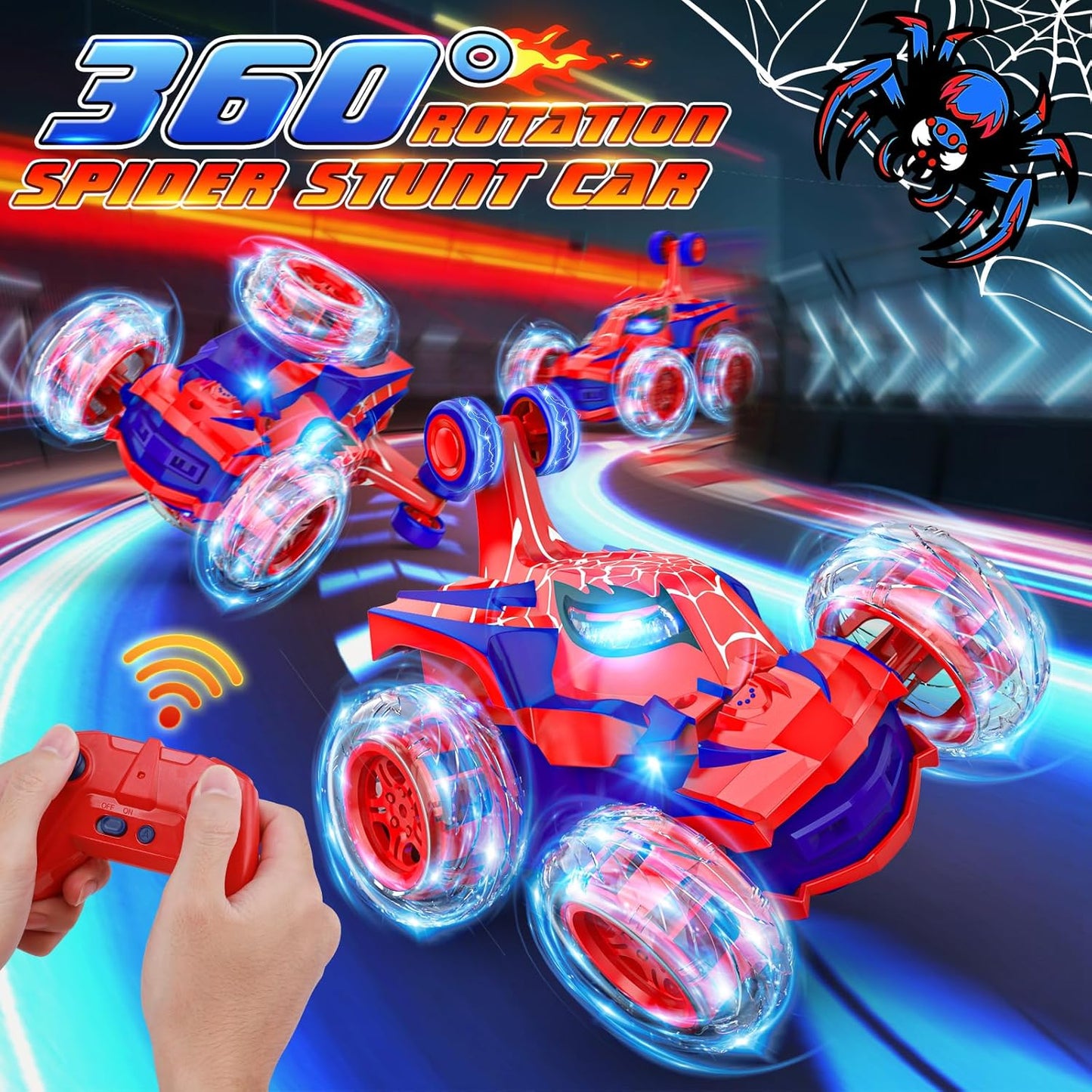 Remote Control Car Stunt RC Cars 360° Rotating with 2.4GHz Rechargeable Wheel Lights Toys Car Gift for Boys 3 4 5 6 7 8 9 10 11 12 (Red)