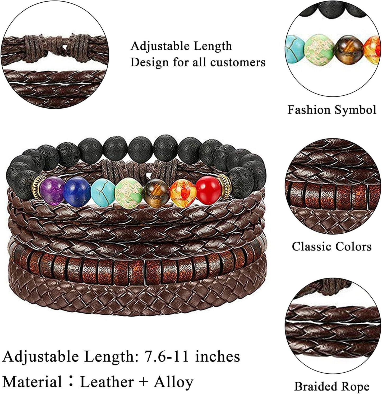 FIBO STEEL 31 Pcs Braided Leather Bracelets for Men Women Wooden Beads Cool Hemp Tribal Wristbands Cuff Punk Multilayered Bracelets