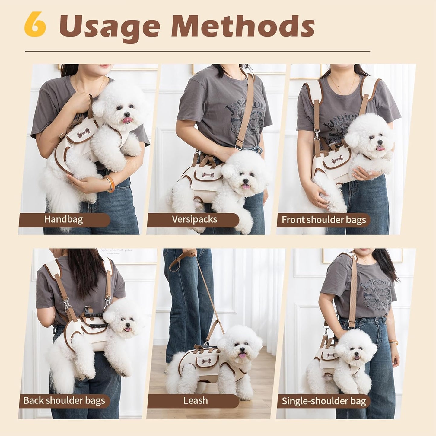Dog Sling Backpack Carriers - Adjustable Pet Lift Harness Gear, Breathable Dogs Carrying Lifting with Traction Leash Shoulder Straps and Treat Bag for Walking Hiking Travel (XL, 18-23lbs)