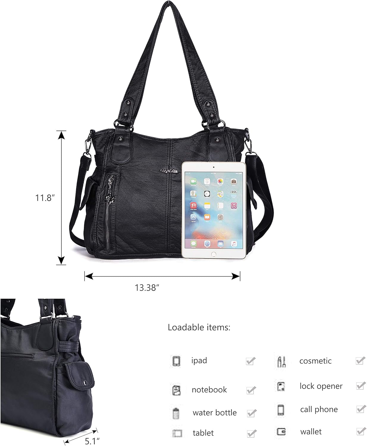 Angel Kiss Handbags for Womens Top-Handle Hobo Purse Roomy Casual Shoulder Bags PU Tote Satchel Purse for Women