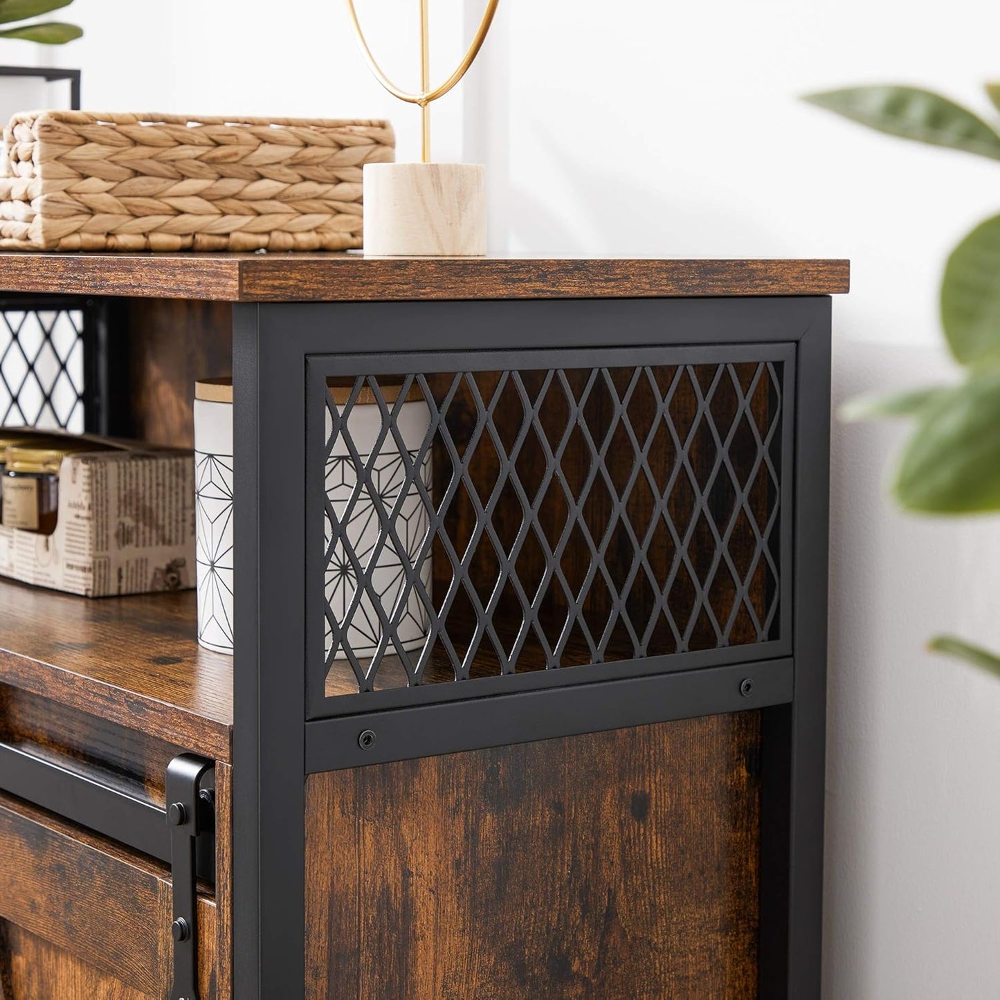 VASAGLE Buffet Cabinet, Coffee Bar Storage Cabinet, Sideboard with 1 Sliding Barn Door, Adjustable Shelves, 11.8 x 27.6 x 31.5 Inches, for Living Room, Rustic Brown and Ink Black ULSC089B01