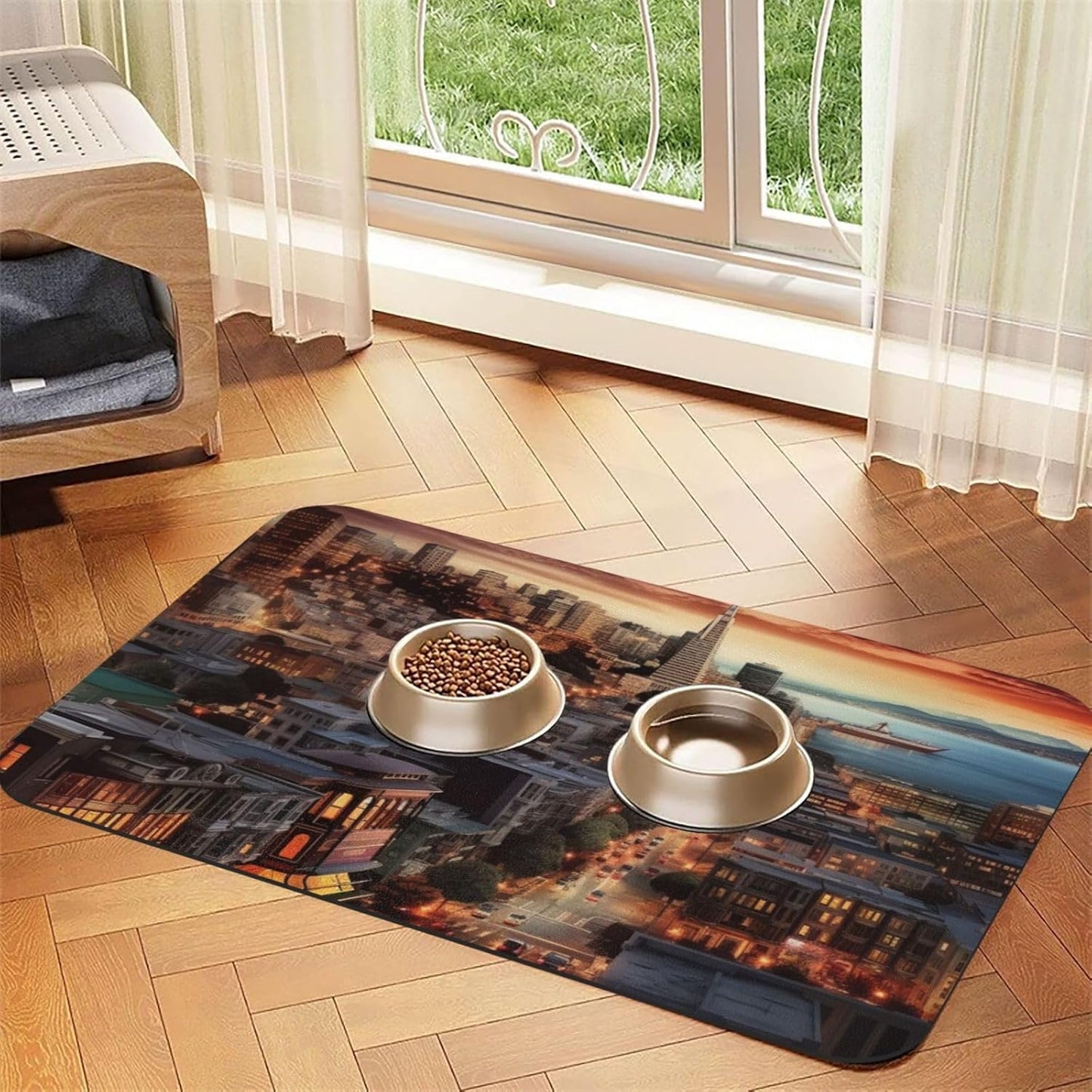 San Francisco Pet Feeding Mat 30x45cm Absorbent Leather Dog Cat Food Mats Non-Slip Dog Bowl Mats for Food and Water, Quick Dry Pets Placemats for Cats and Dogs Water Bowl