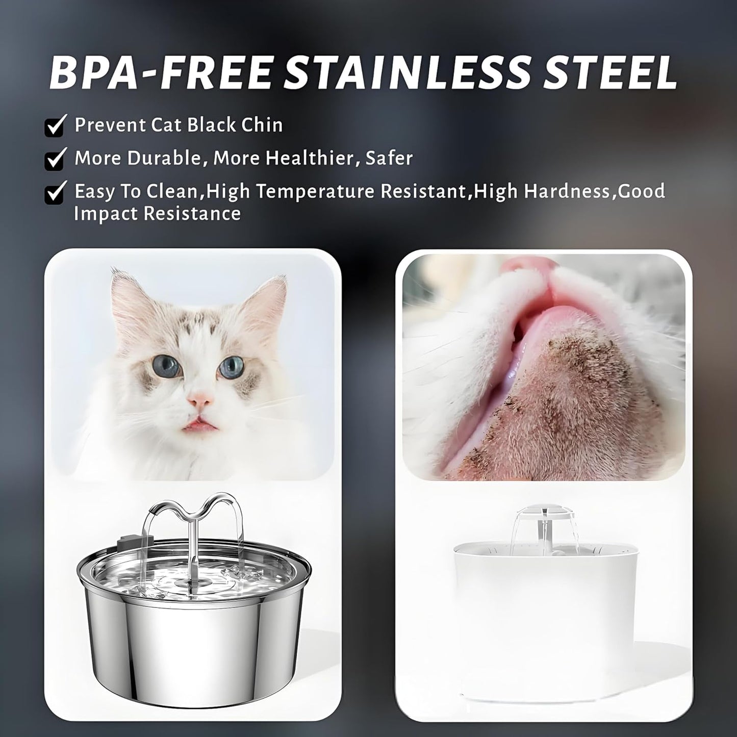 Cat Water Fountain Stainless Steel,3.2L Capacity Dog Drinking Fountain,Automatic Cat Fountain with Water Level Window, Quiet Pump, for Multiple Pets