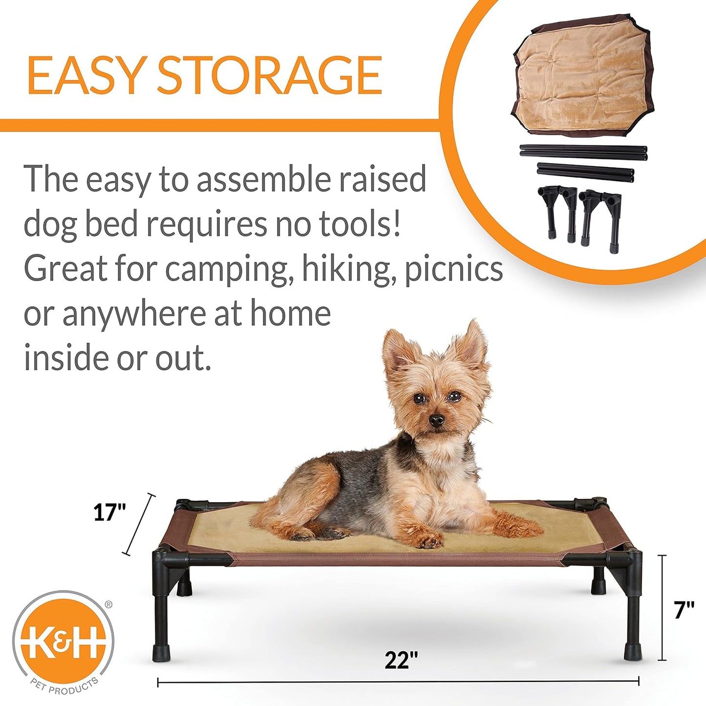 K&H Pet Products Comfy Pet Cot Elevated Pet Bed Chocolate/Tan Small 22 X 17 X 7 Inches