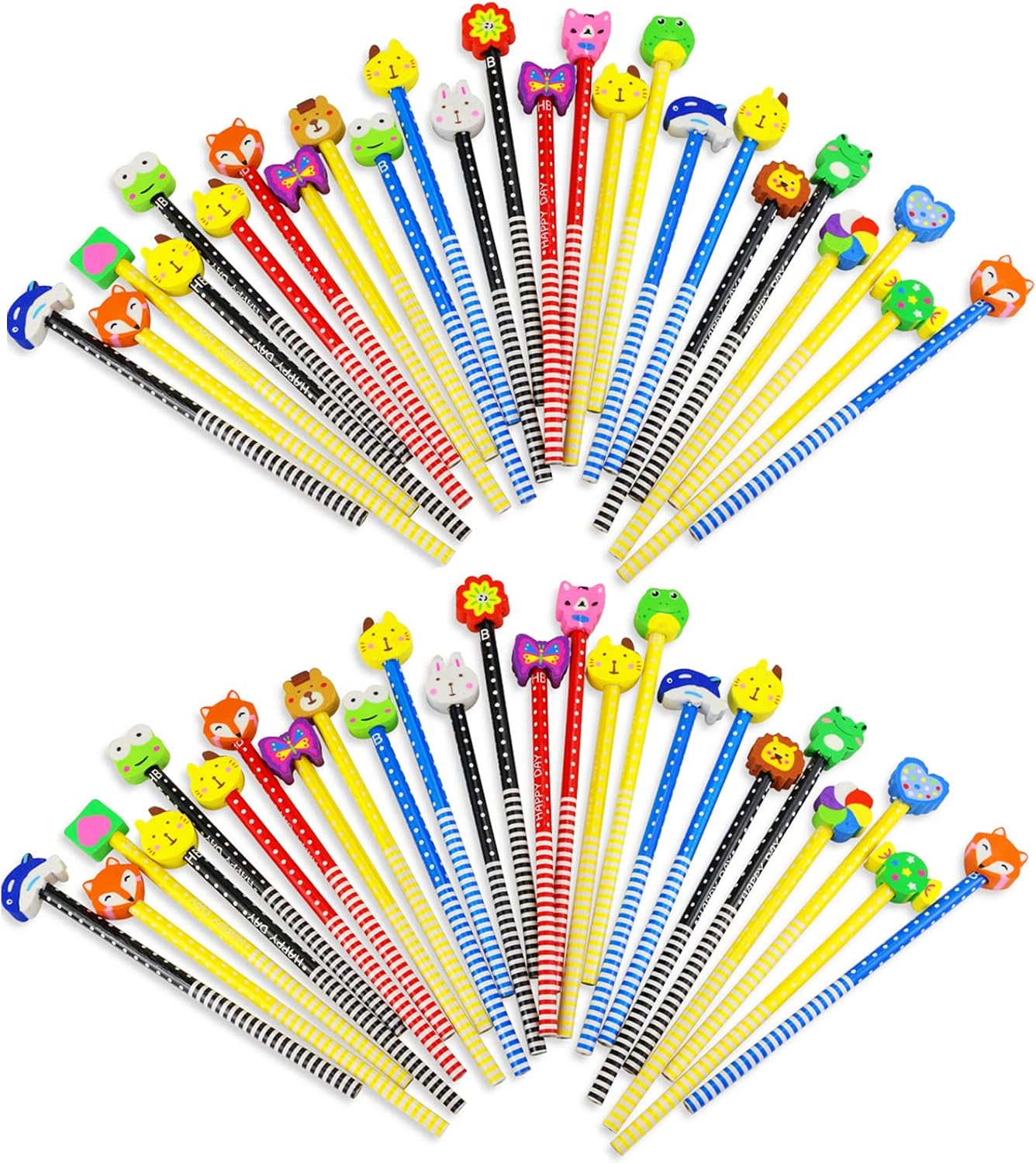 50 Pack Cartoon Animal Pencil With Erasers Toppers,Number 2 Fun Pencils For Kids,Bulk Party Favor Supplies for Classroom Novelty Design Birthday Gift (Multicolor)