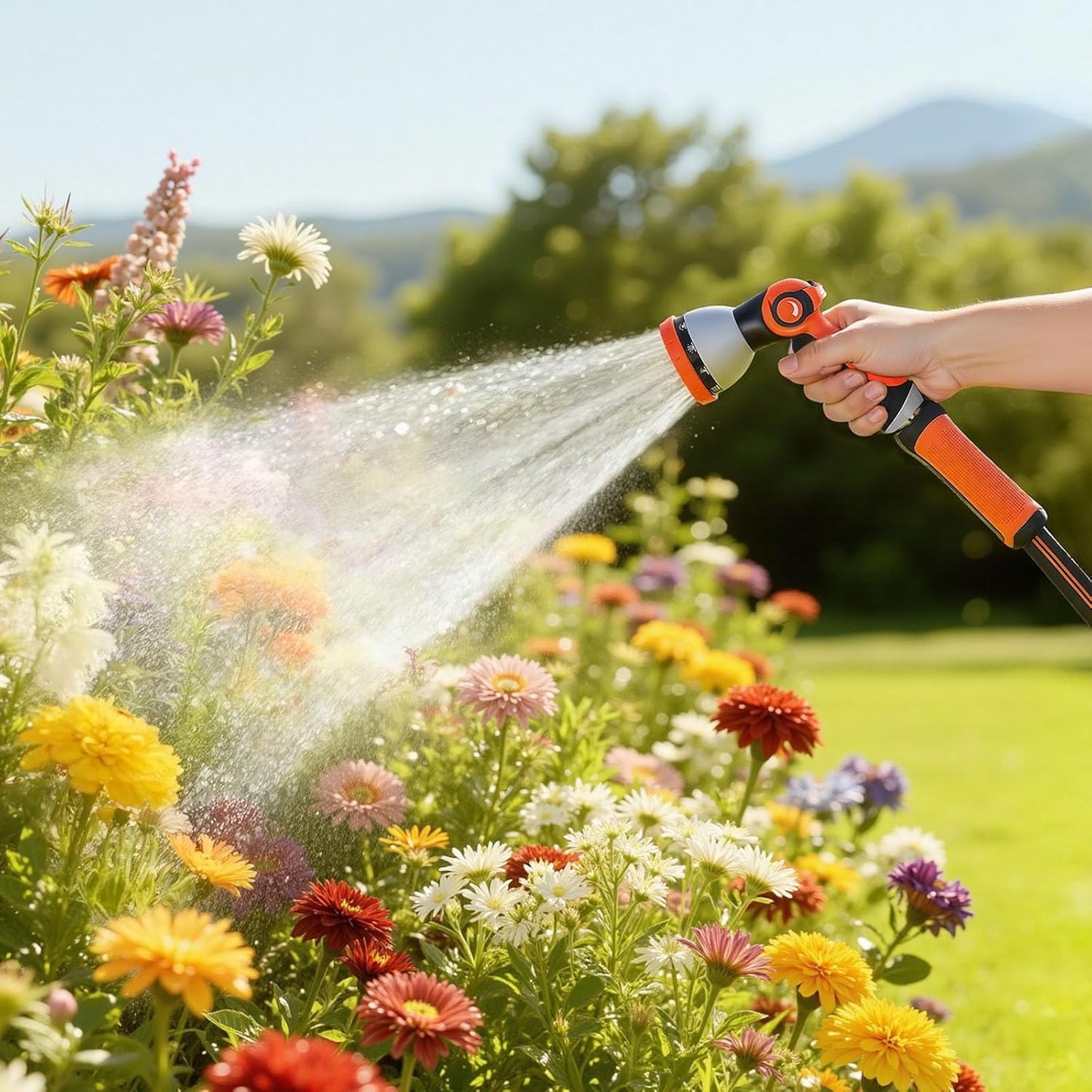 VEVOR Garden Hose, 200 ft 5/8" Heavy Duty Rubber Water Hose with 10 Mode Nozzle, 150PSI Working & 600PSI Burst, Flexible & Non-kink Outdoor Waterhose with 3/4" Fitting, Lightweight Hoses for Gardening