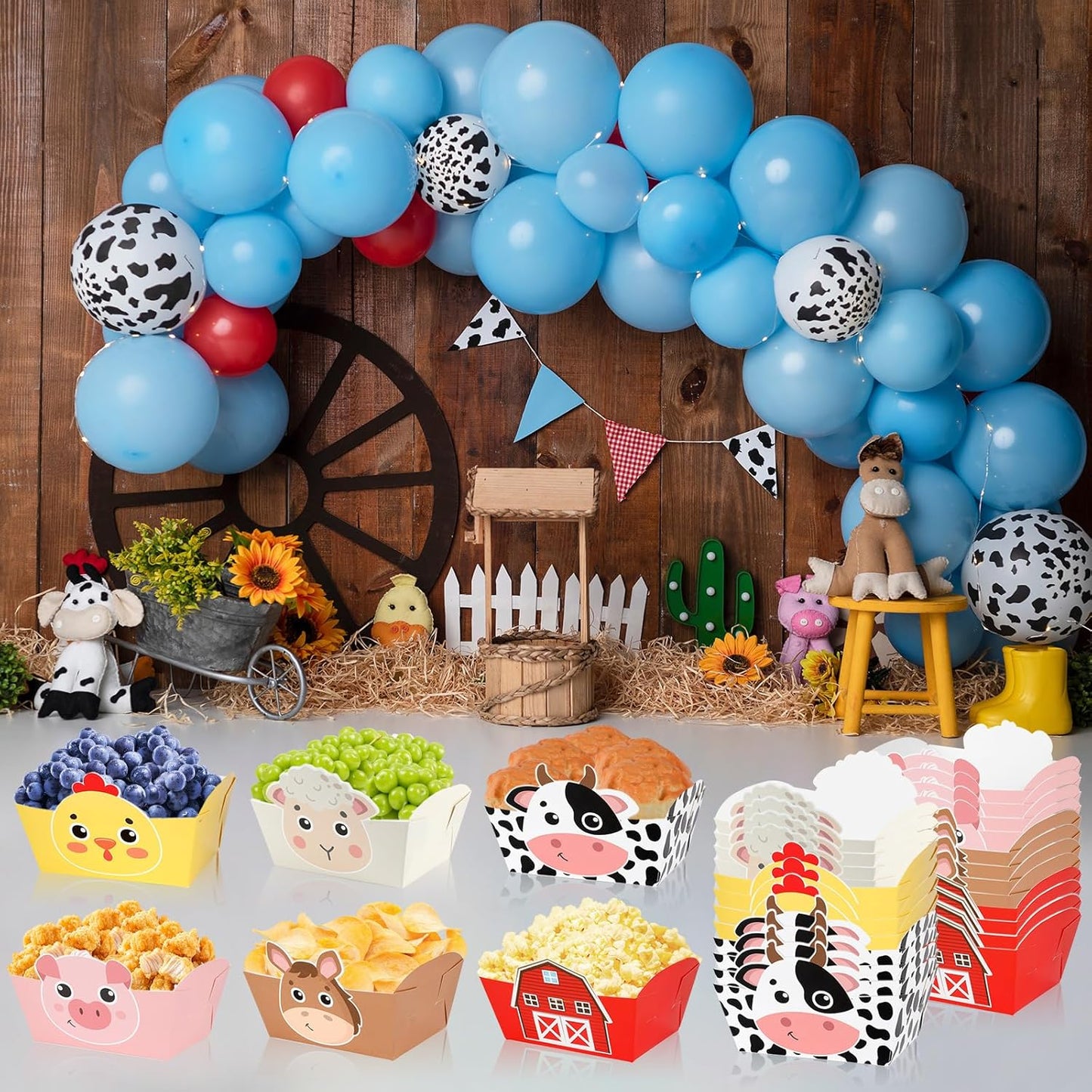 24 Pack Farm Animals Party Supplies Farm Disposable Paper Food Trays Animal Theme Birthday Parties Decorations Snack Bowl Serving Tray for Baby Shower Tableware Carnival Decor Favor
