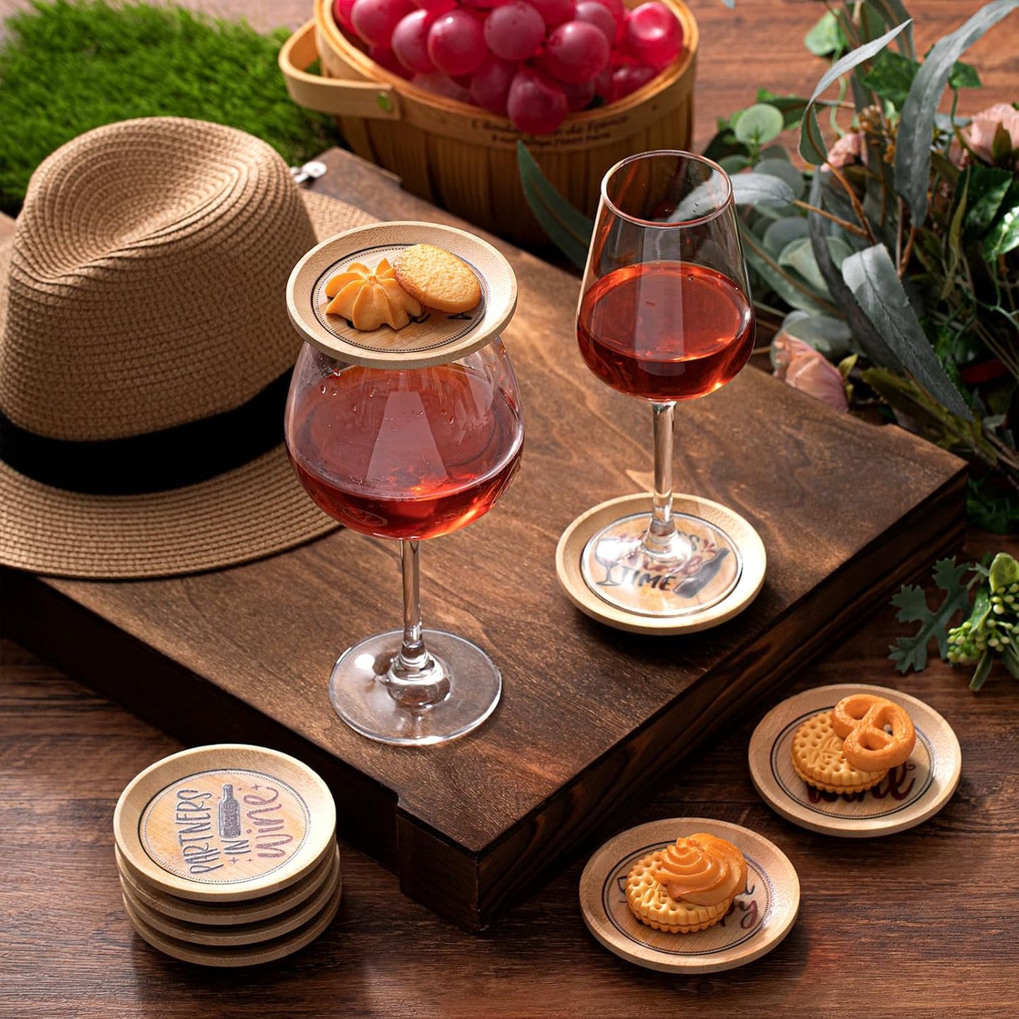 Tessco 8 Pcs Wine Glass Charcuterie Topper Plates Gift Wine Glass Covers Bamboo Wine Glass Topper Coasters Plate Wine Glass Charcuterie Board Topper for Wine Accessories Housewarming Gift Restaurants