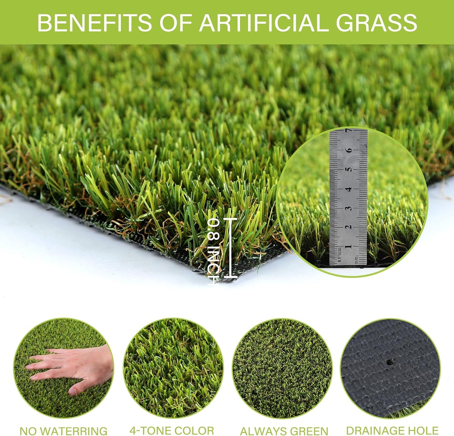 SUNTURF Dog Grass Pads 4 x 6 FT, 0.8 Inch High Pile Artificial Grass Pads for Dogs Potty, Fake Grass Rug Indoor Outdoor Lawn Landscape for Garden Turf Mat for Dogs Training