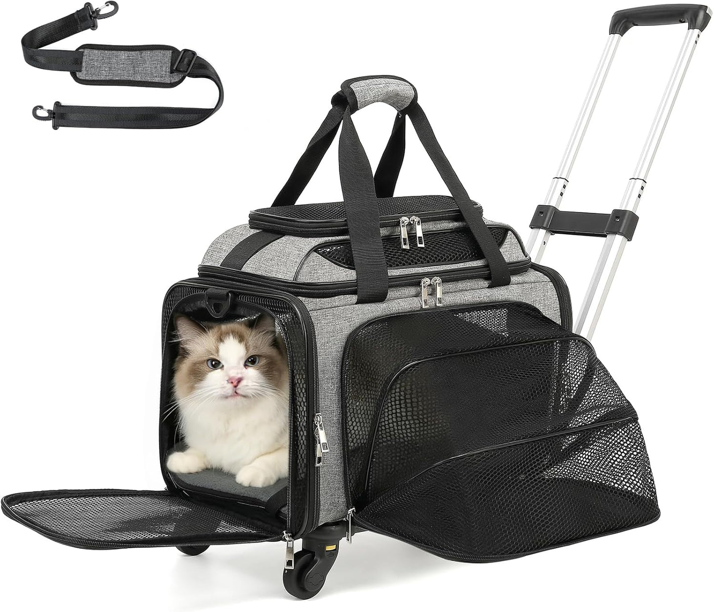 Cozy Cruiser Pet Carrier with Wheels,TSA Airline Approved, Expandable Space, Soft-Sided & Collapsible Design,Rolling Travel Bag with Telescopic Handle for Small Dogs and Cats