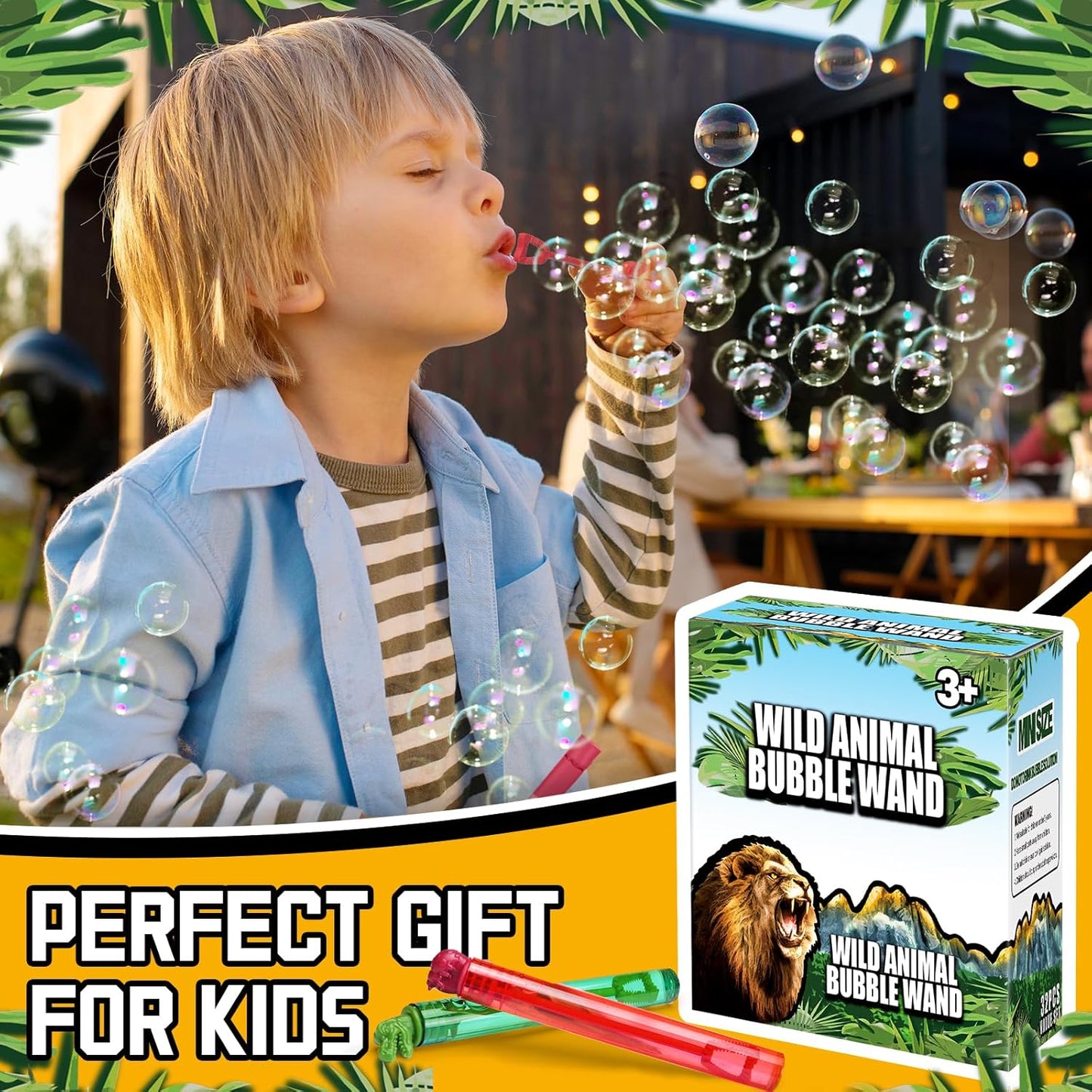 32 Pack Wild Animal Party Favors for Kids, Mini Bubble Wands Bulk Toys, Jungle Birthday Decoration, Safari Goodie Bag, Pinata Stuffer Supplies, Zoo Prizes Box Filler, Lion/Dog Return Gifts for Toddler