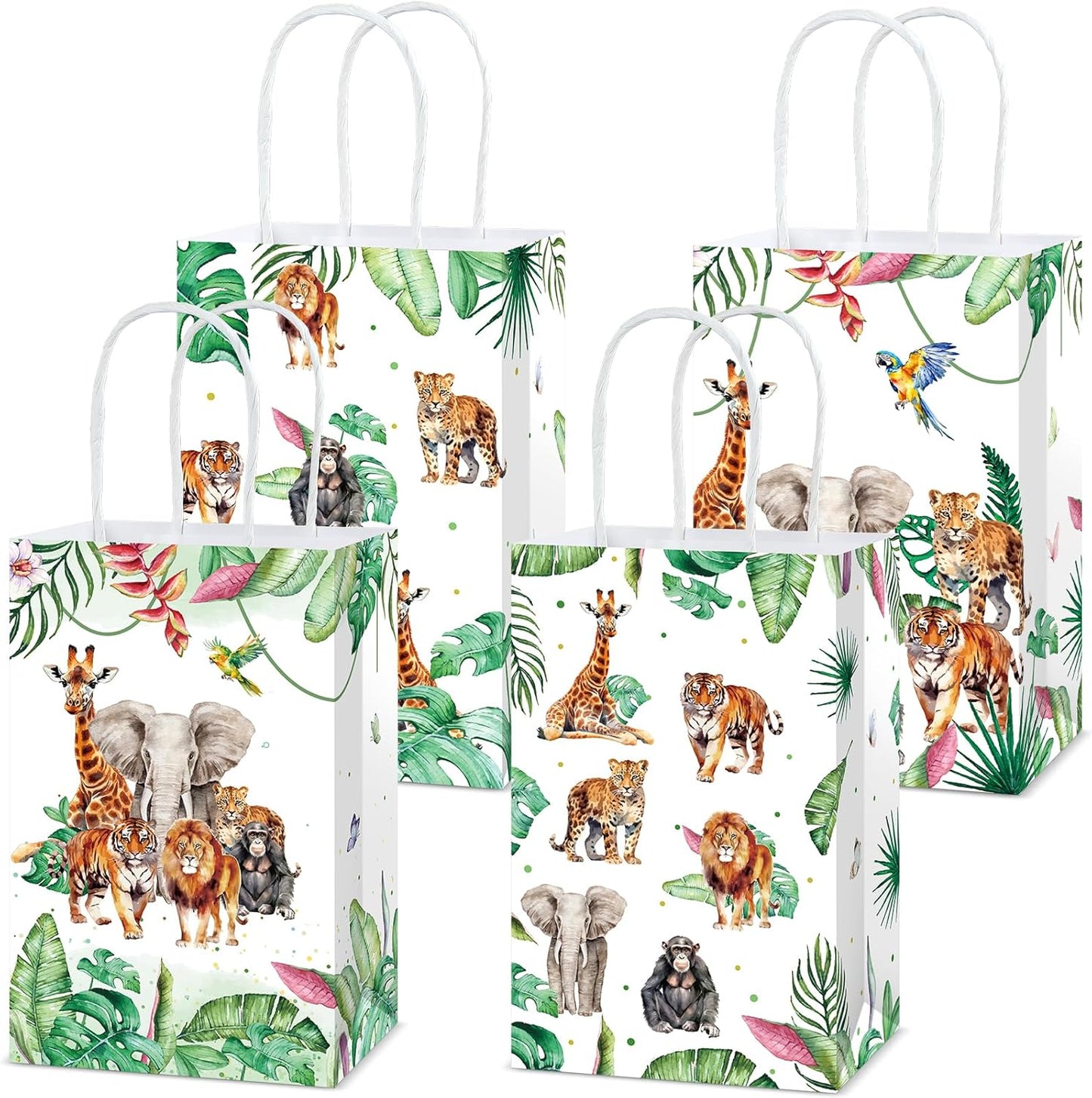 24Pcs Jungle Birthday Party Favor Bags Safari Animals Themed Party Decorations Jungle Wild Theme Treat Bags Zoo Animals Gift Goodie Bag for Forest Wildlife Animal Gold Safari Zoo Birthday Supplies