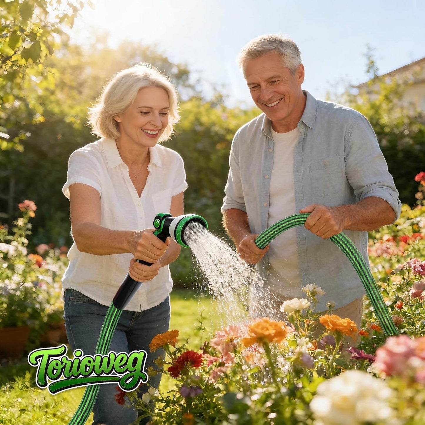 Garden Hose 50 FT-Triple-layer pipe, Heavy Duty Water Hose with solid Aluminum Fittings, Ultra-Lightweight and Flexible, Abrasion-Resistant, Rust-Resistant,Watering and Cleaning for Outdoor