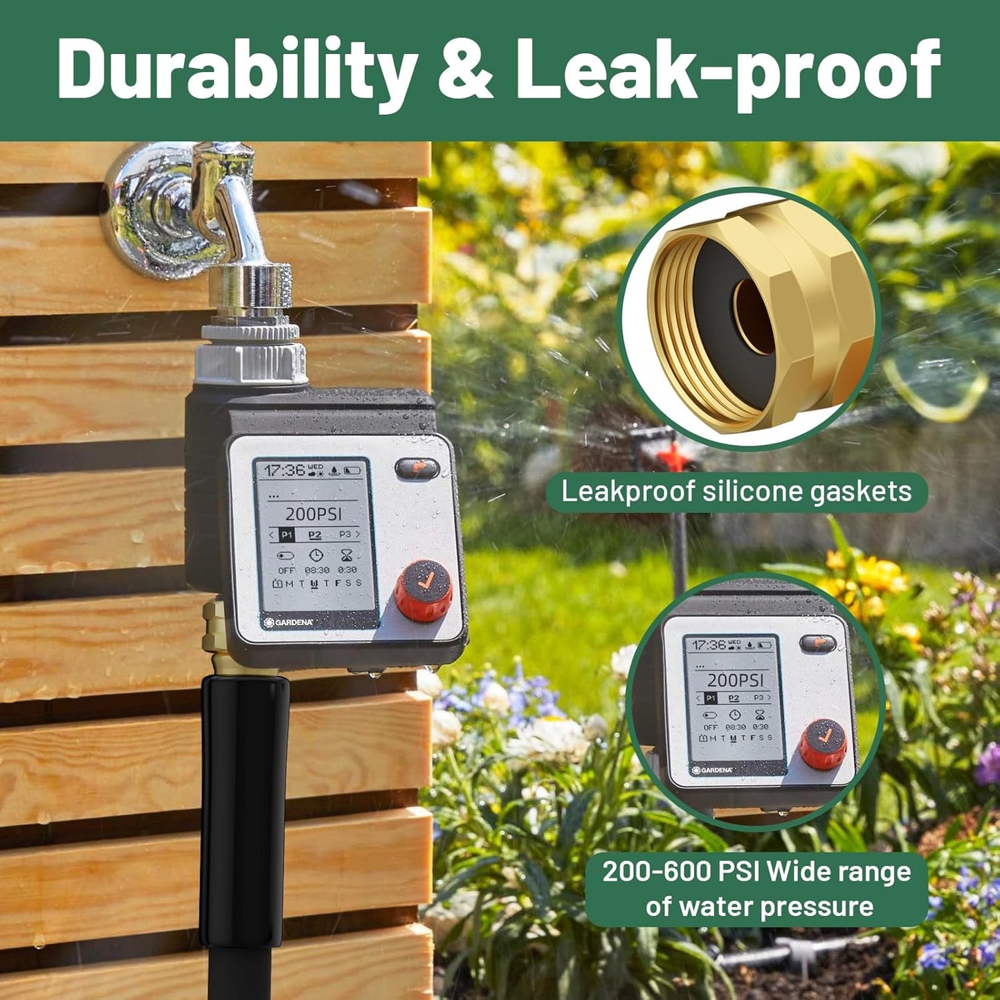 Garden Hose 50 ft x 5/8 in Heavy Duty Water Hose, Flexible and Durable, Lightweight Rubber Hybrid Hose, Leak-Free Connections, Male to Female 3/4'' Brass Fittings for Patio, Lawn, Black