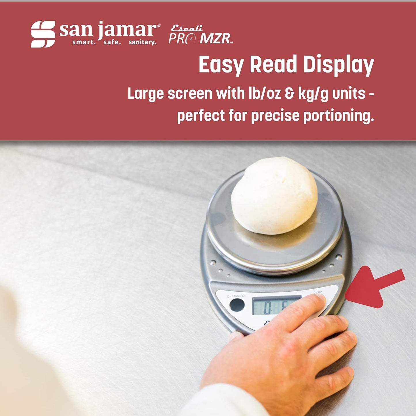 San Jamar Escali Digital Kitchen Scale, 11 lb Capacity, Tare Function, Precise Readout, Compact 8.5" x 6", Metallic Plastic (Model SCDG11M)
