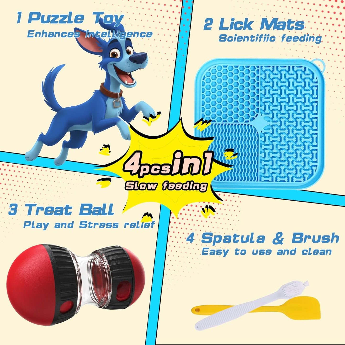Adjustable Treat Dispenser Dog Puzzle Feeder for Small/Middle/Big Breeds - Funny Slow Feeder Puppy Enrichment Training Toy Pet Interactive Toys Lick Mat Dogs to Keep Dog/Cat Busy