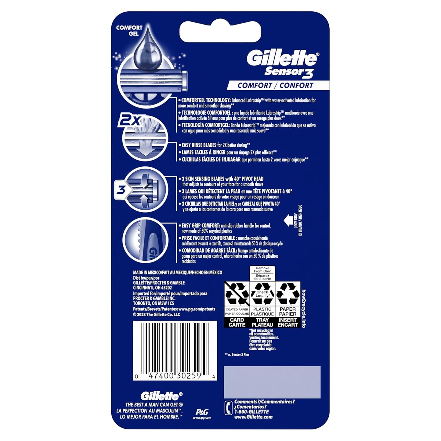 Gillette Sensor3 Comfort Disposable Razors for Men, 8 Count, Lubrastrip Glides Easily Over Your Skin
