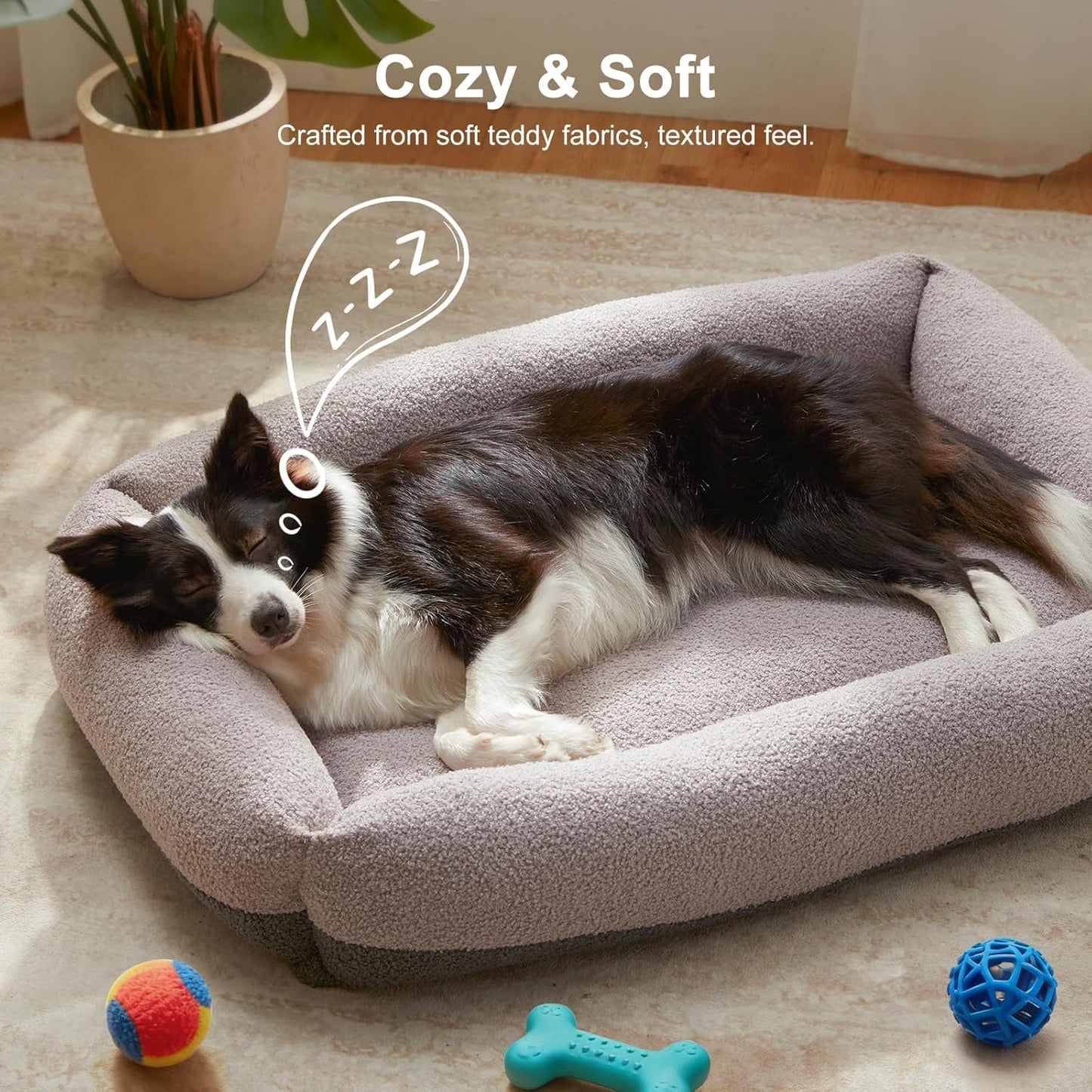 FURTIME Dog Bed Large Sized Dogs, Washable Comfy Fluffy Medium Dog Beds, Removable Zipper Cover Machine Wash, Soft Orthopedic Bed Durable Pet Cuddler with Anti-Slip Bottom, 36"x27"x8", Grey
