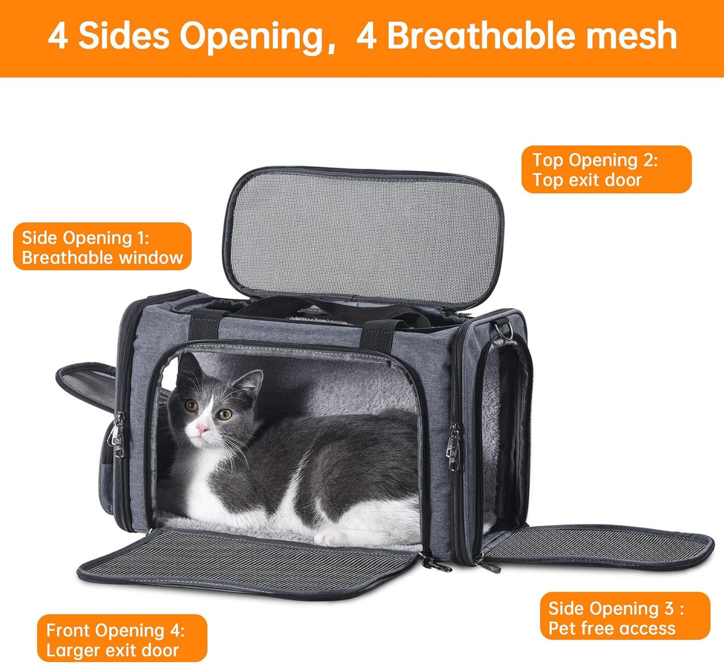 Cat Carrier Pet Travel Carrier by Airplane Approved Under seat, TSA Airline Approved Soft-Sided Dogs Carrier Bag for cat,Dogs,17.5 x 8.5 x 11 inches,Grey