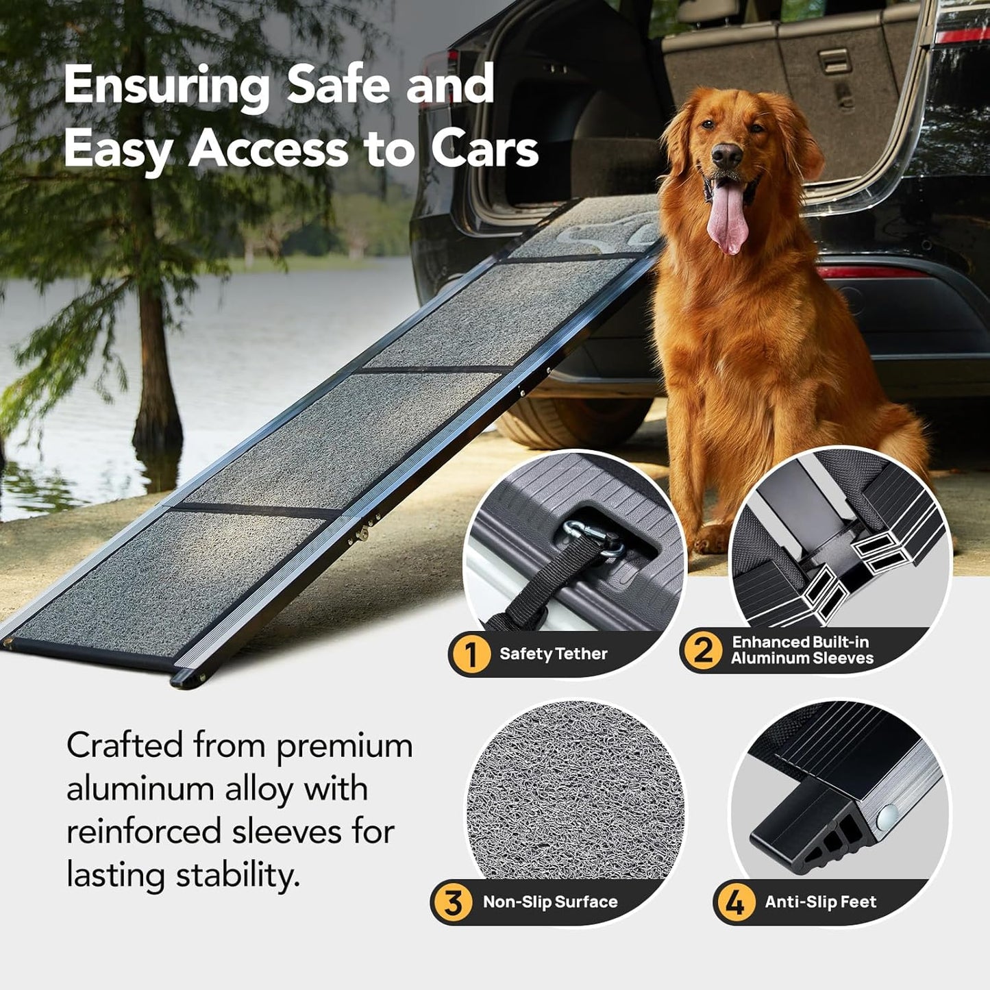 Dog Ramp for Car 71'' X-Long & 17.2" Wide Folding Dog Ramps for Large Dogs with Non-Slip Rug Surface Portable Dog Car Ramp for SUV Car & Truck, Outdoor Dog Ramp Up to 250 LBS