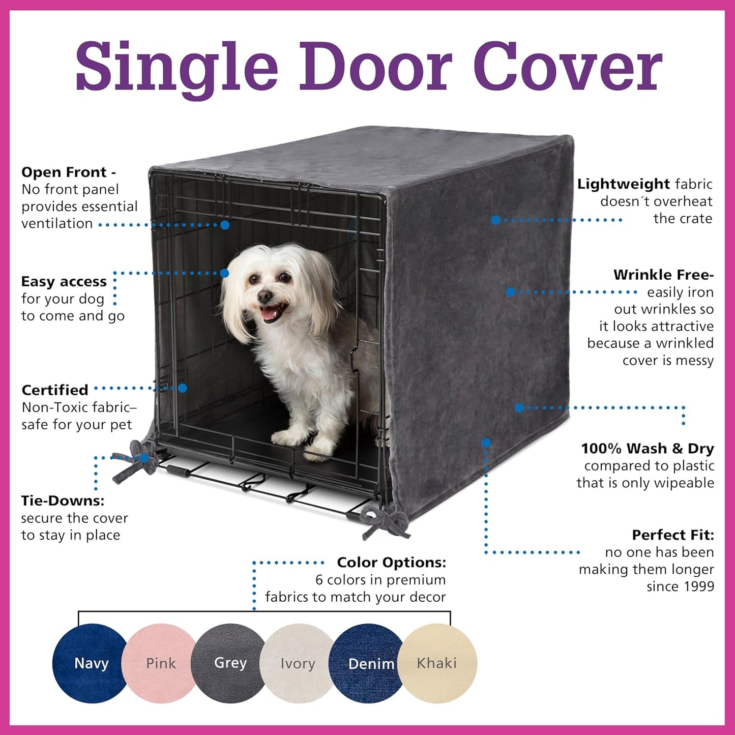 Pet Dreams Dog Crate Cover - Breathable Fabric Kennel Topper for Single-Door Crates, Fits iCrate Dog Cages 18, 24, 30, 36, 42, 48 Inches (Ivory, Large, 36")