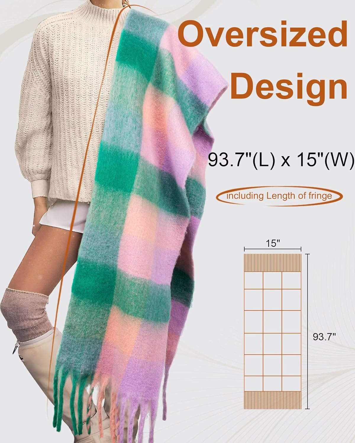 Colorful Winter Scarf for Women - Warm Chunky Blanket Scarves,Trendy Christmas Gifts & Stocking Stuffers for Women