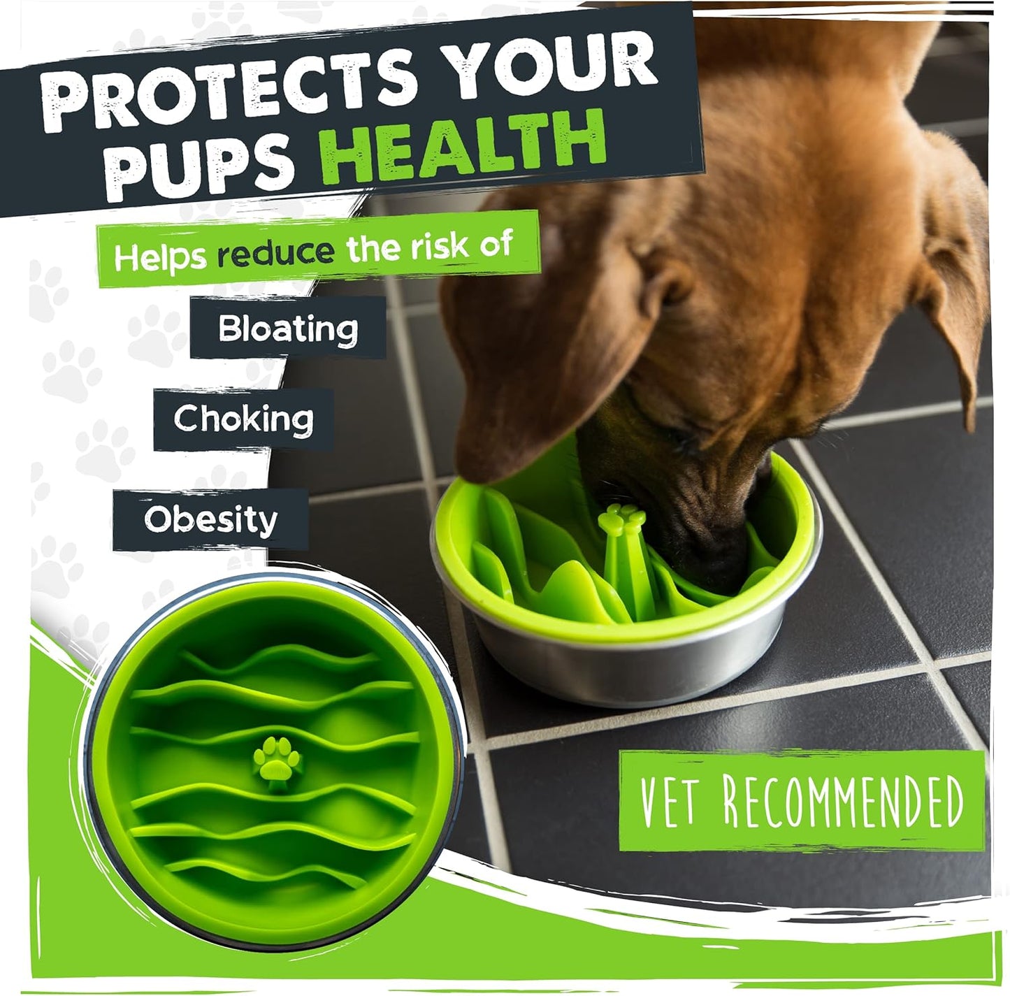 Mighty Paw Slow Feeder Dog Bowls | Interactive Dog Bow Insert - Silicone Puzzle Feeder Insert - Medium for All Sized Breeds (7" x 2")