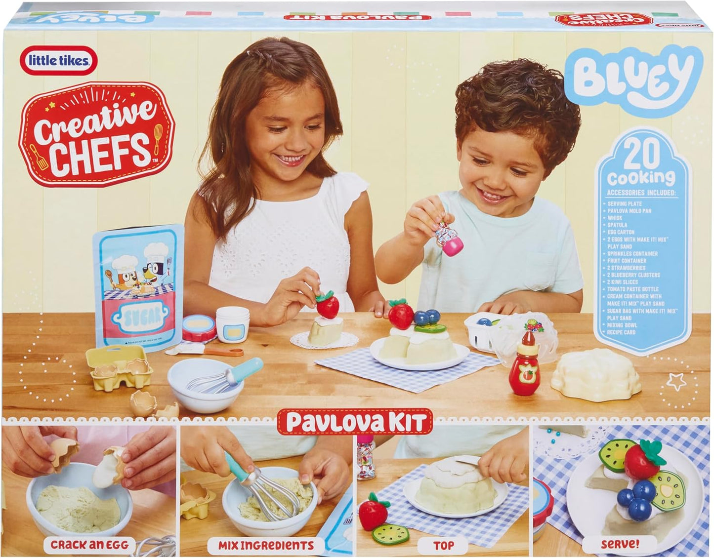 Little Tikes Creative Chefs Bluey Pavlova Kit with 15 Accessories, Pretend Play Cooking Set, for Boys and Girls Ages 3+ Years