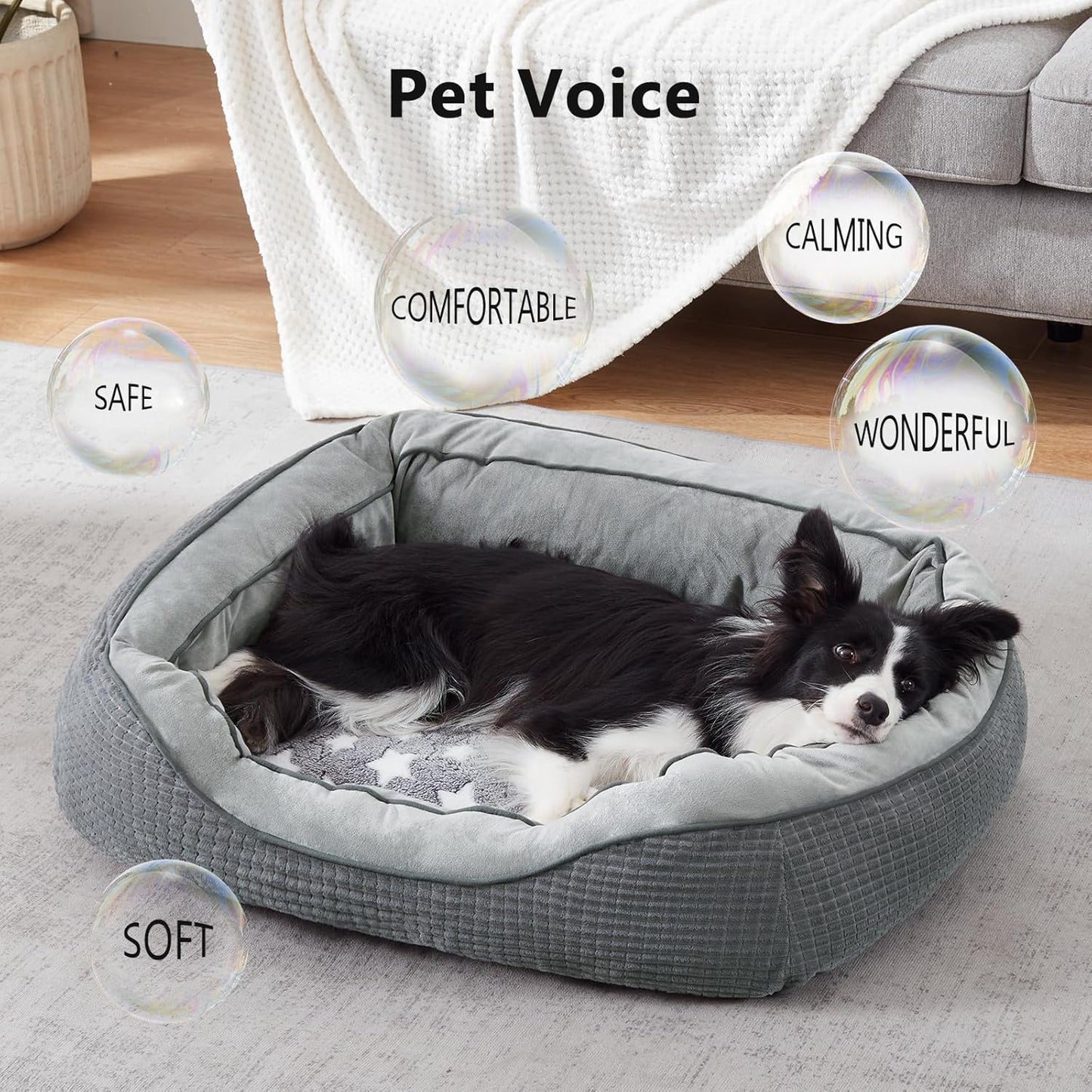 SIWA MARY Dog Beds for Small Medium Dogs & Cats. Washable Pet Bed, Orthopedic Dog Sofa Bed, Soft Calming Sleeping Warming Puppy Bed (Star-Grey, Small-(20’’x 19’’x 6’’))