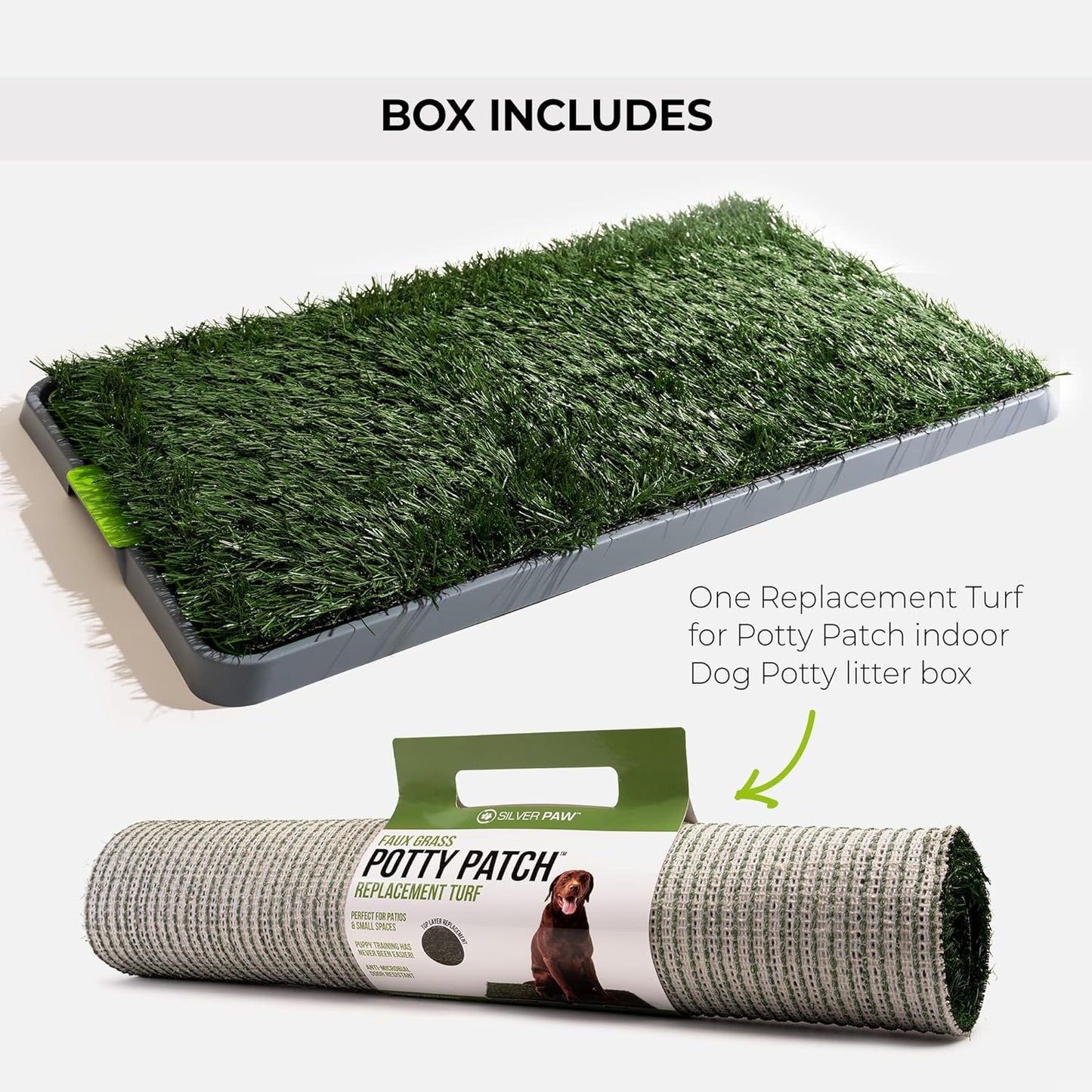Potty Patch Dog Grass Pad Fake Grass for Dogs to Pee on, Indoor Dog Potty for Dogs Over 15lbs, Grass Pee Pads for Dogs with Tray, Replaces Disposable Puppy Pads (Large), Green, Large: 34" x 27"