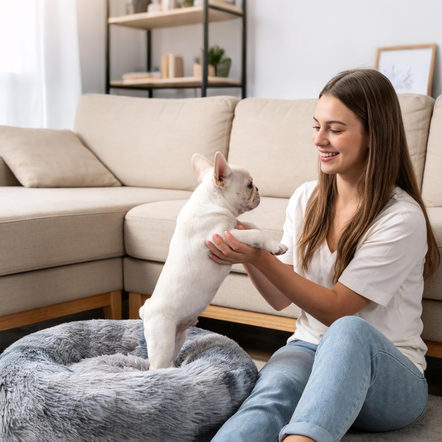 Dog & Cat Bed, 20in Small Medium Size Dog Bed for Puppy and Kitten, Washable Round Fluffy Pet Bed (Coffee Latte Gradient)