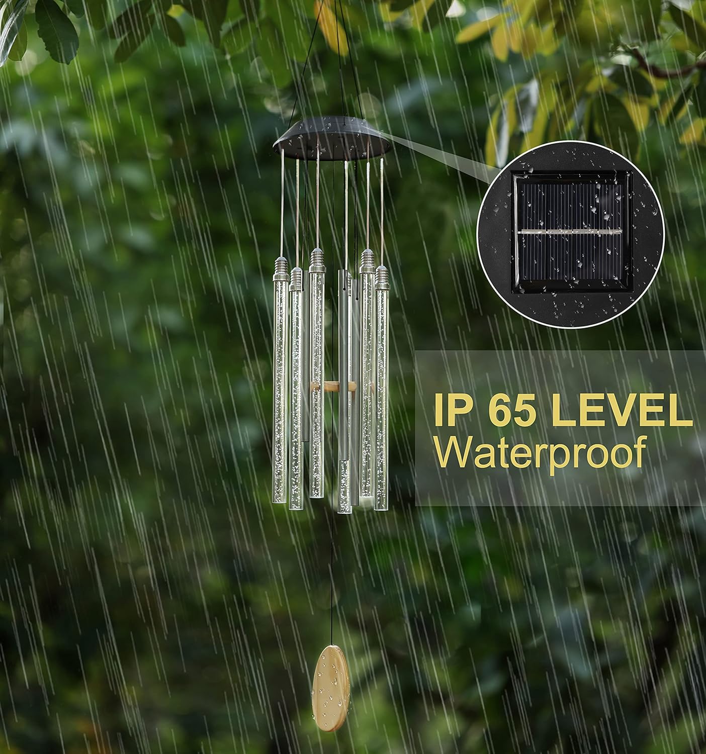 Solar Wind Chimes for Outside, DesGully 6 LED Tubes Color Changing Outdoor Clearance Unique Garden Decor Colorful Patio, Gifts for Her/Him (37" Long)