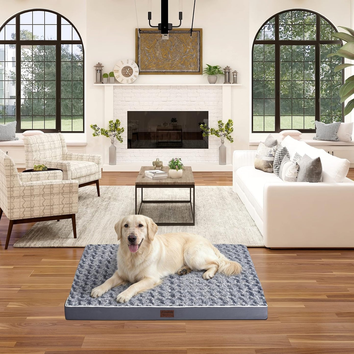 Orthopedic Dog Bed Mat of Thick Egg Foam with Washable Cover for Large Dogs